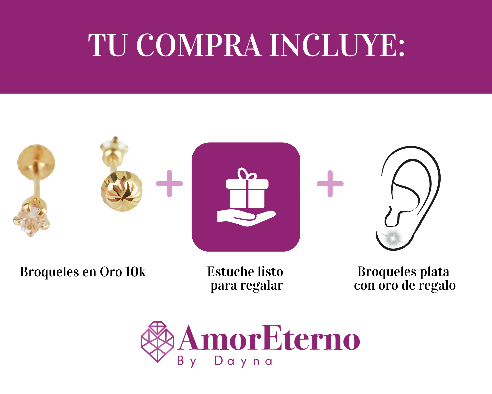 Amor Eterno - Broqueles Doble Vista / Aretes Oro Sólido 10k