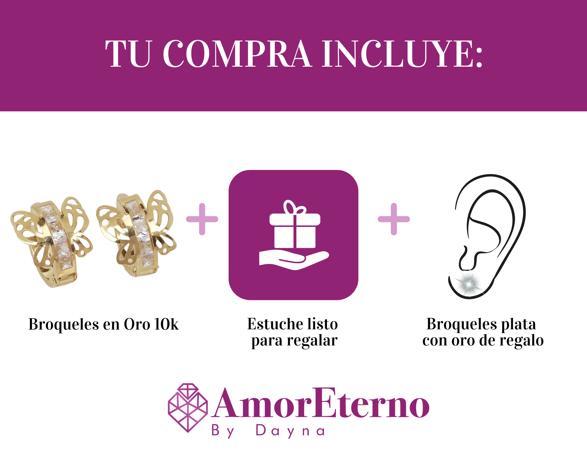 Amor Eterno - Arracadas Huggie Mariposa / Aretes Oro 10k
