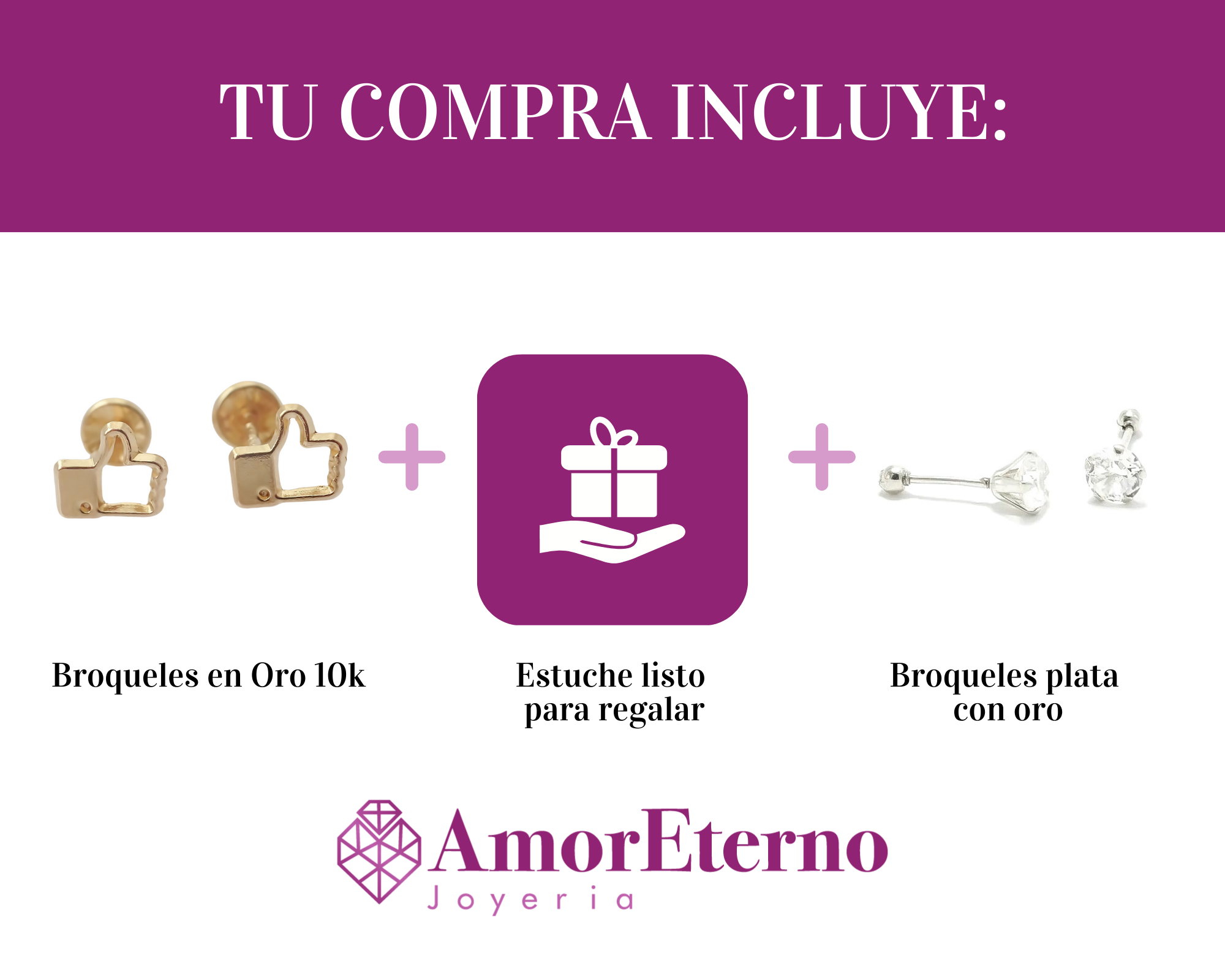 Amor Eterno - Broqueles Deluxe Facebook Like Aretes Oro 10k