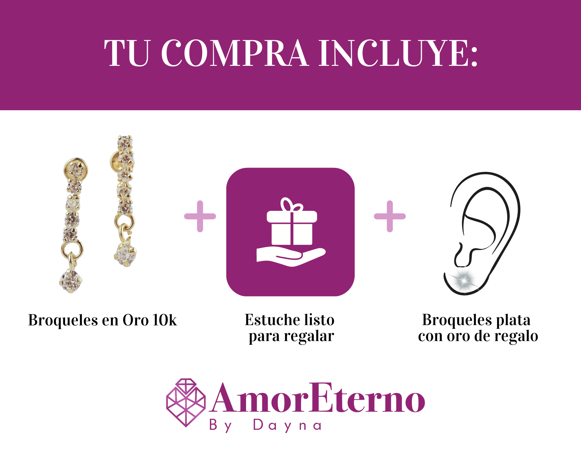 Amor Eterno - Broqueles Lluvia Destello / Aretes Oro 10k