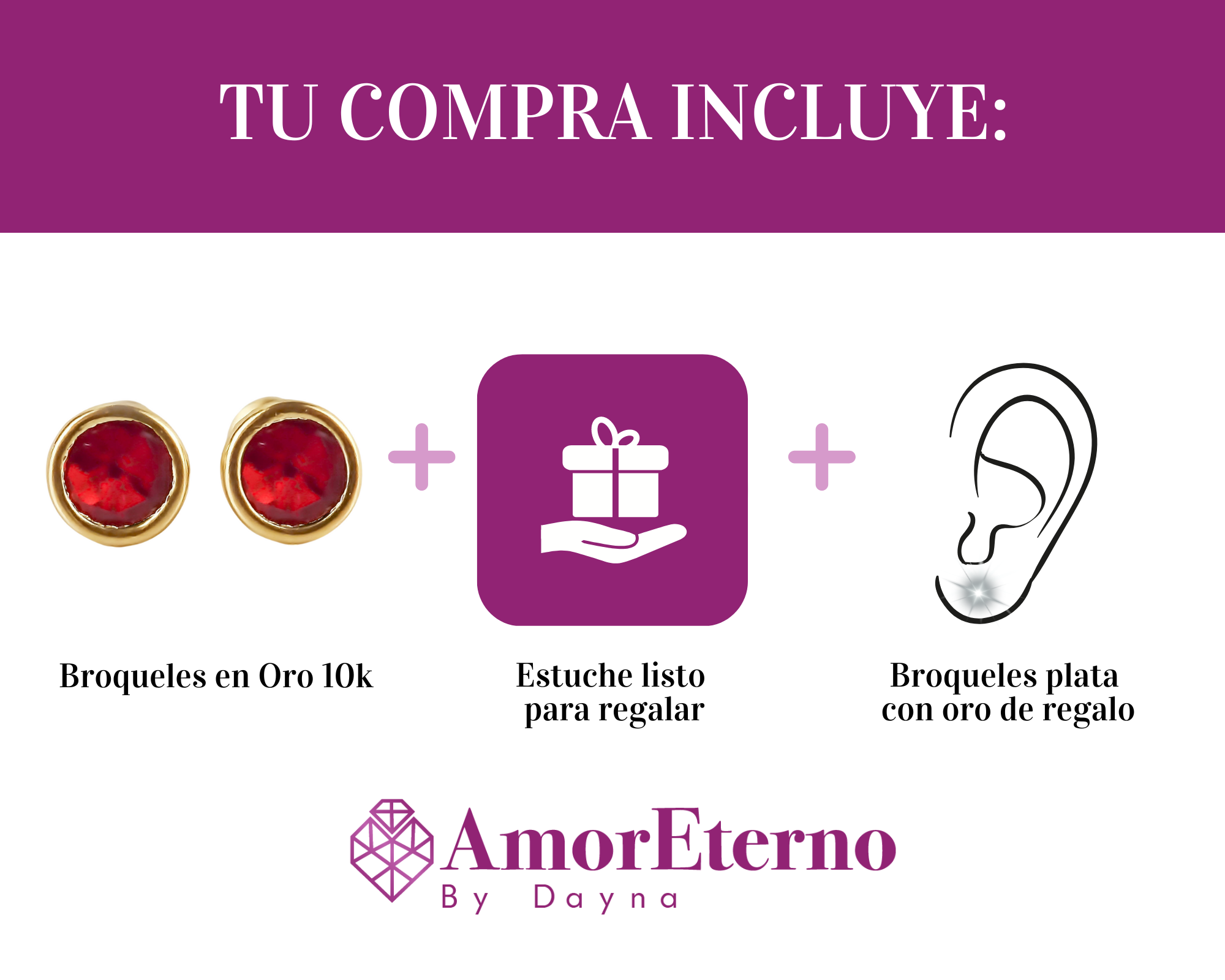 Amor Eterno - Broqueles Bisel Bebé 4 Mm / Aretes Oro 10k / ROJO