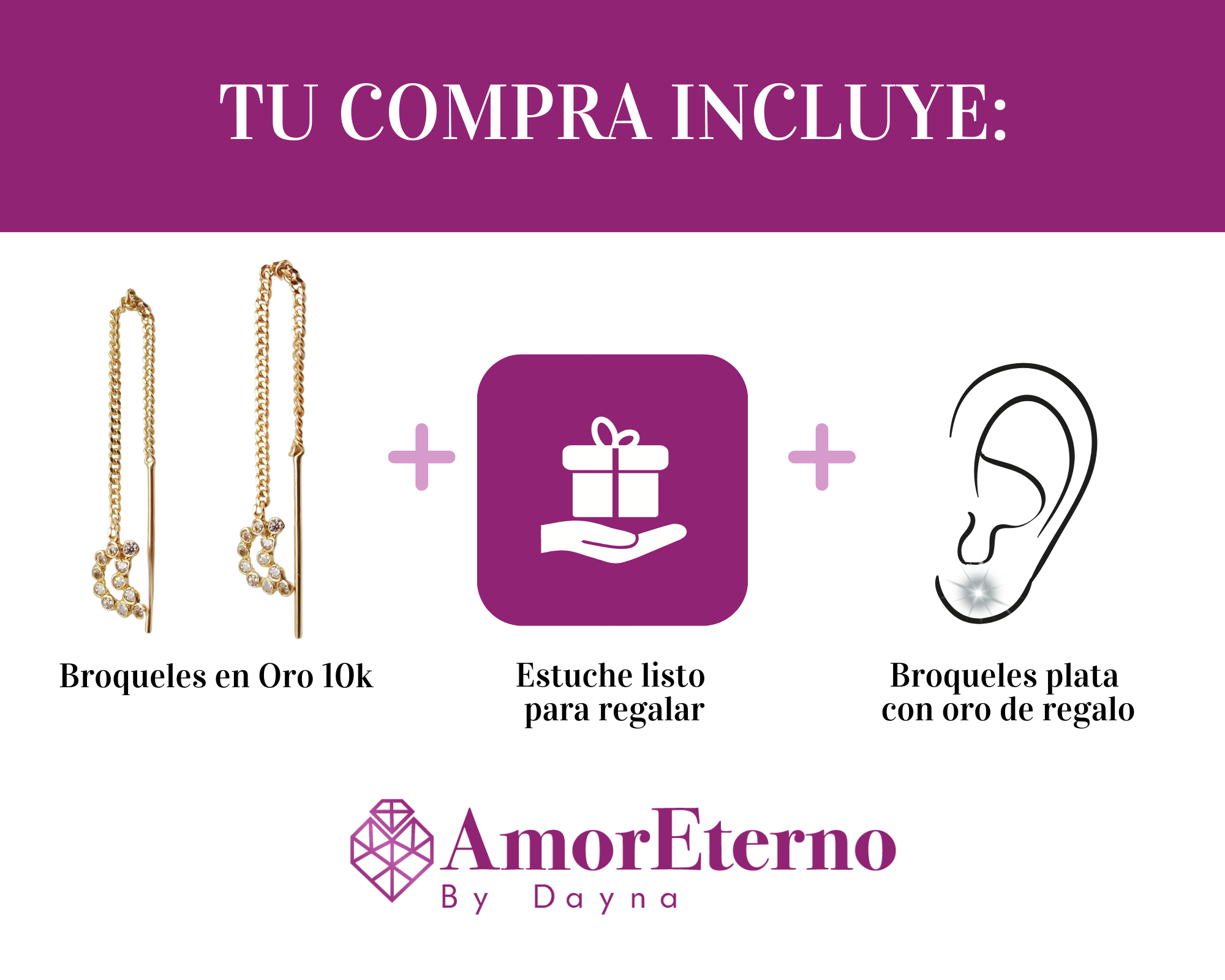 Amor Eterno - Arete Largo Violador Oro 10k / Luna
