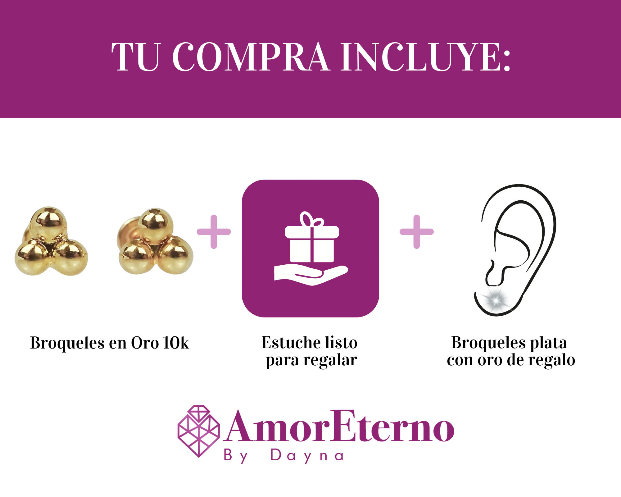 Amor Eterno - Broqueles Trébol Bolitas / Aretes / Oro 10k