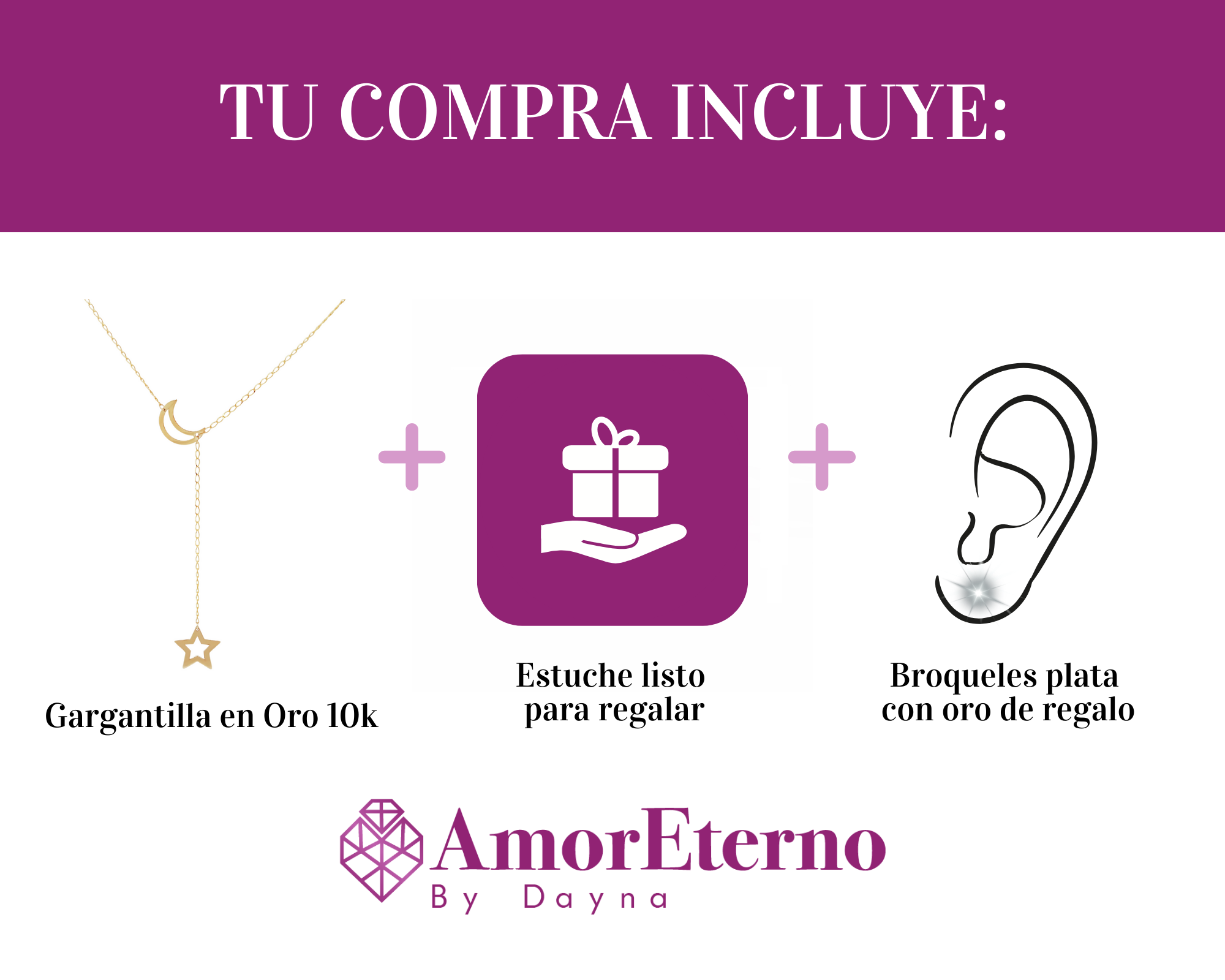 Amor Eterno - Gargantilla Luna Estrella / Oro Sólido 10k