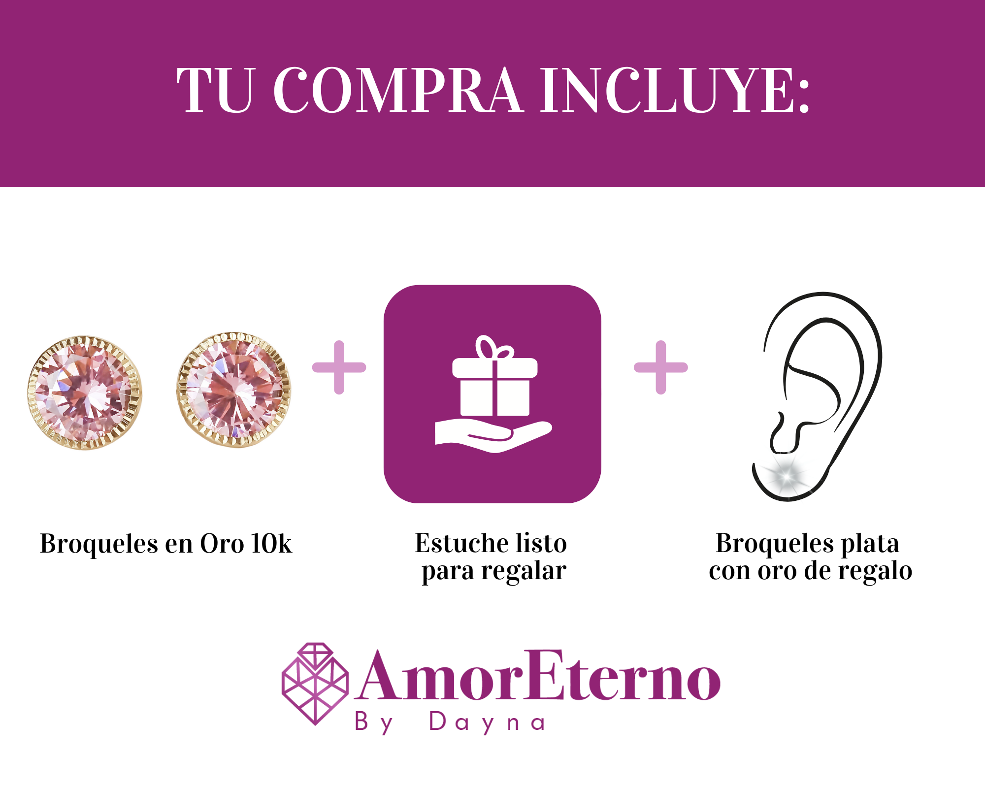 Amor Eterno - Broqueles Recto Facetado Grande 8mm / Oro 10k / Rosa