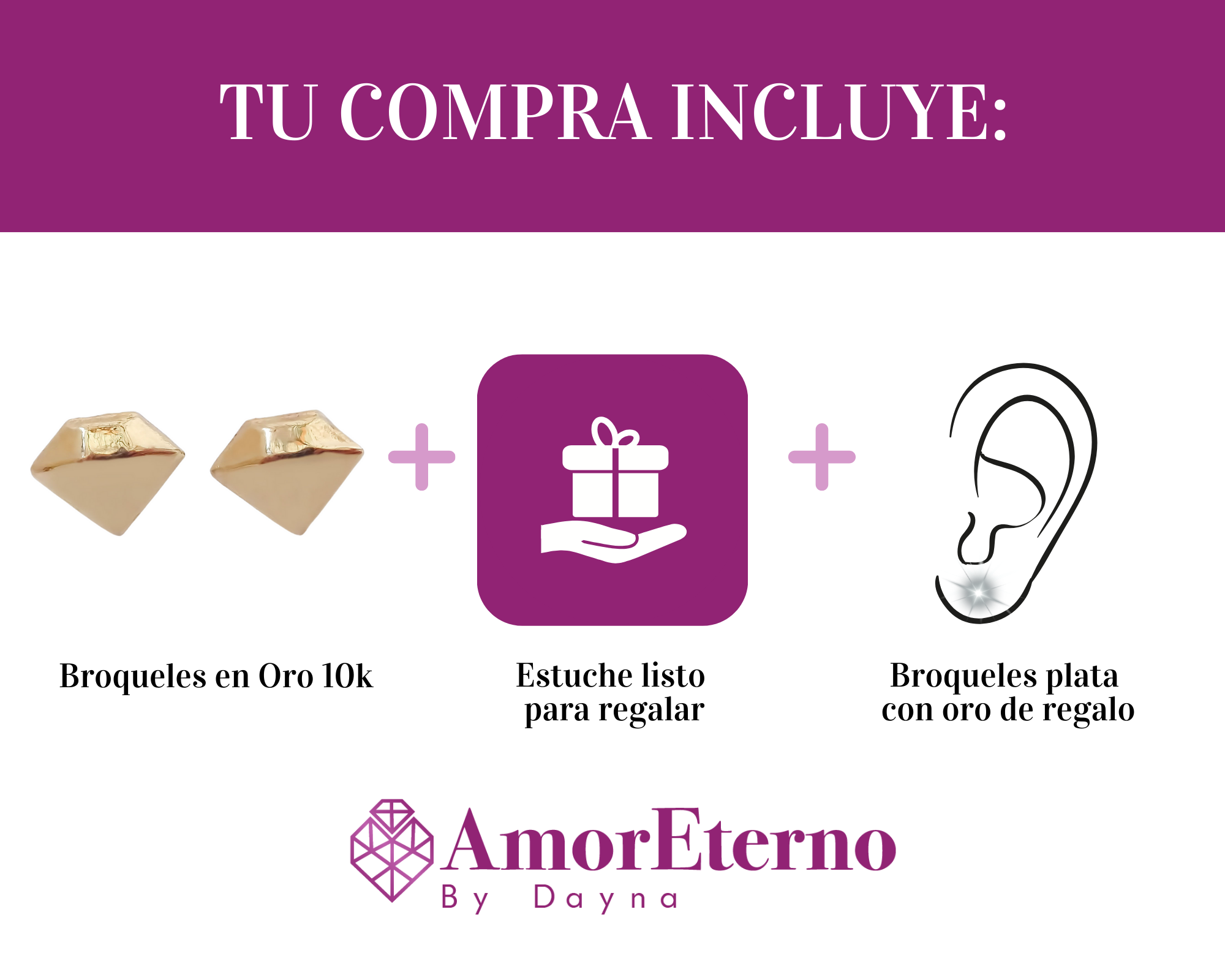 Amor Eterno - Broqueles Diamante Vector Aretes / Oro 10k