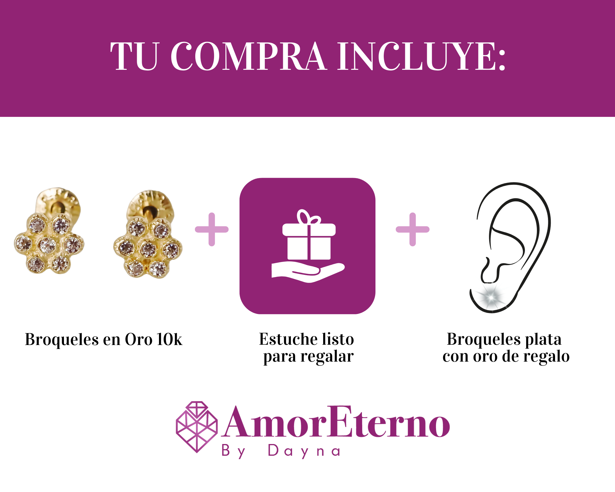 Amor Eterno - Broqueles Roseta Bebé / Aretes Oro 10k / Amarillo