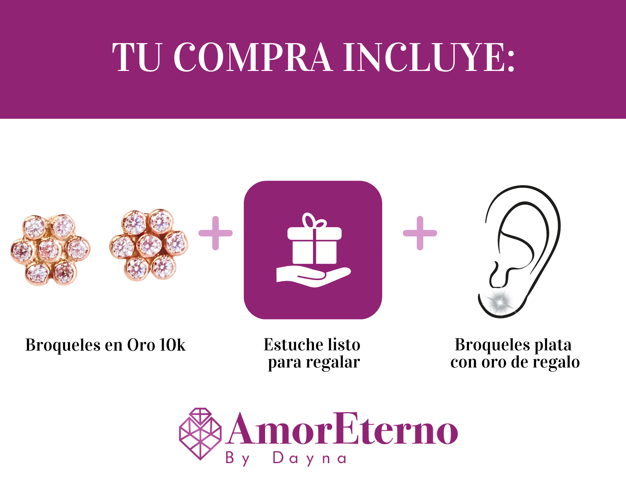 Amor Eterno - Broqueles Roseta / Aretes Oro 10k / Rosa