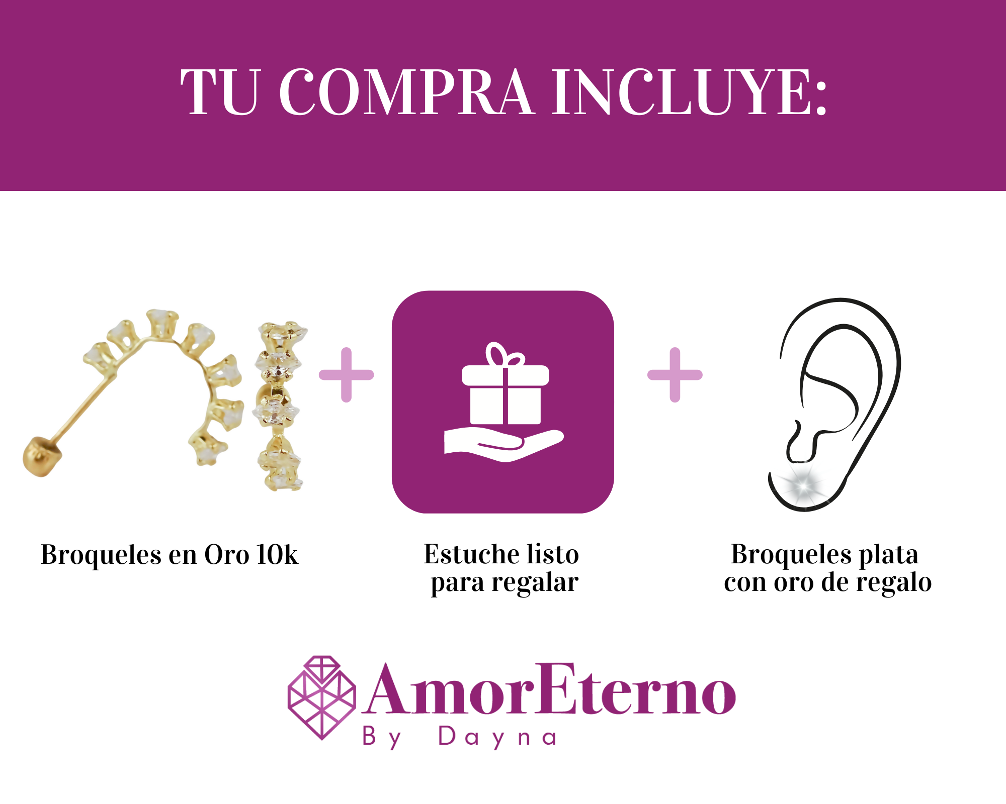 Amor Eterno - Broqueles Media Arracada / Aretes / Oro 10k