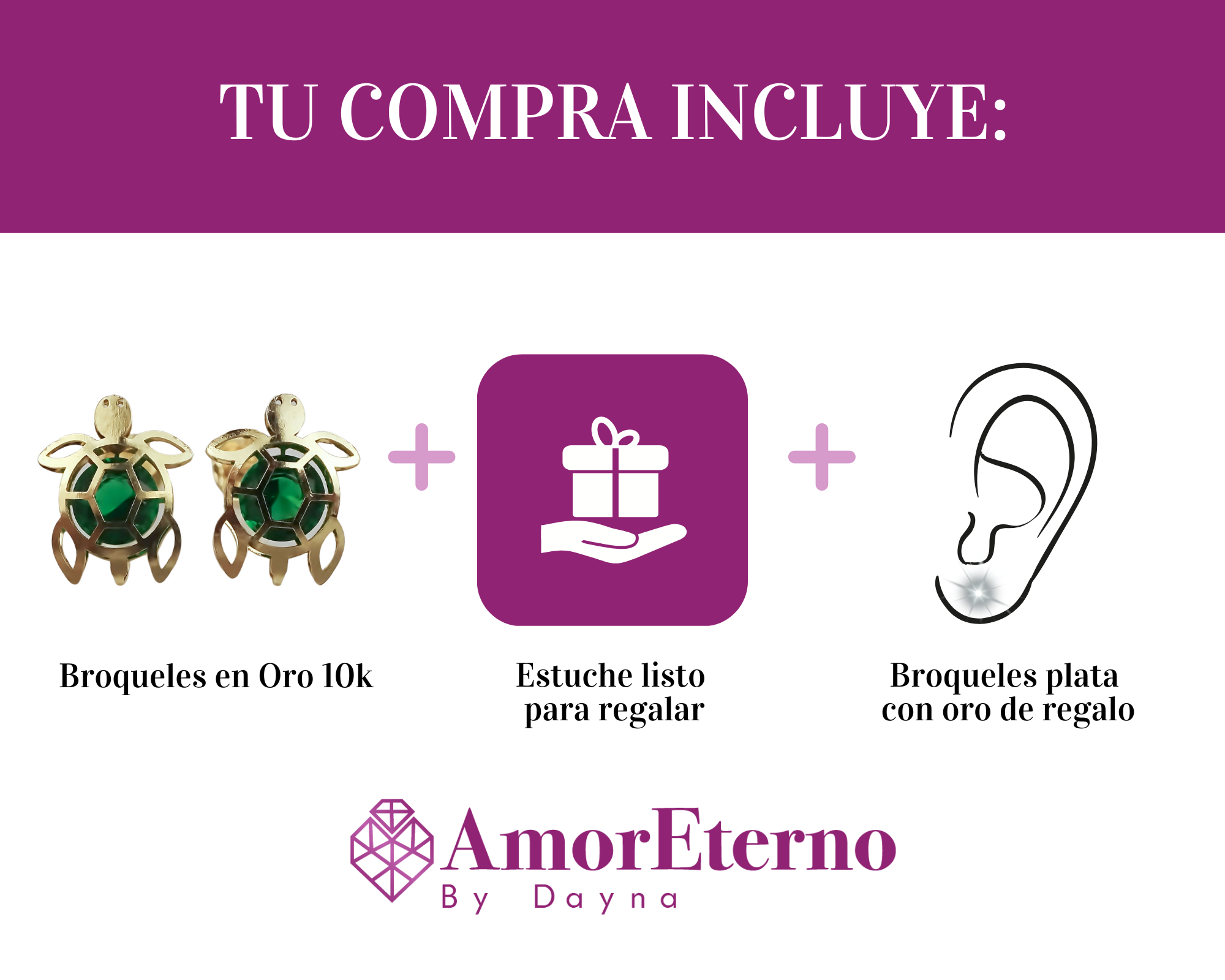 Amor Eterno - Broqueles Tortuga Bebé 3d / Aretes Oro 10k