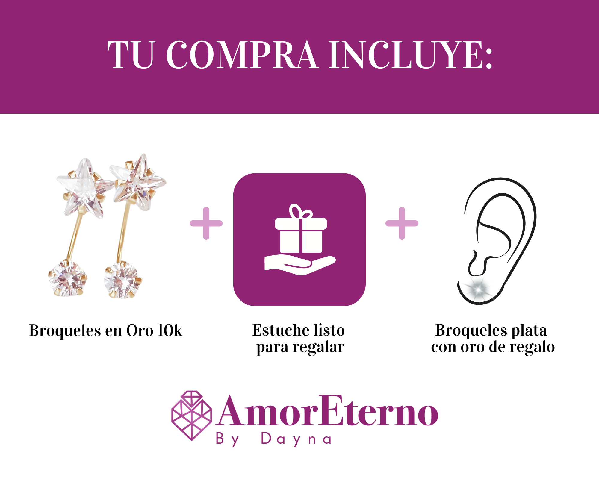 Amor Eterno - Broqueles Curvos Estrella / Aretes Oro 10k