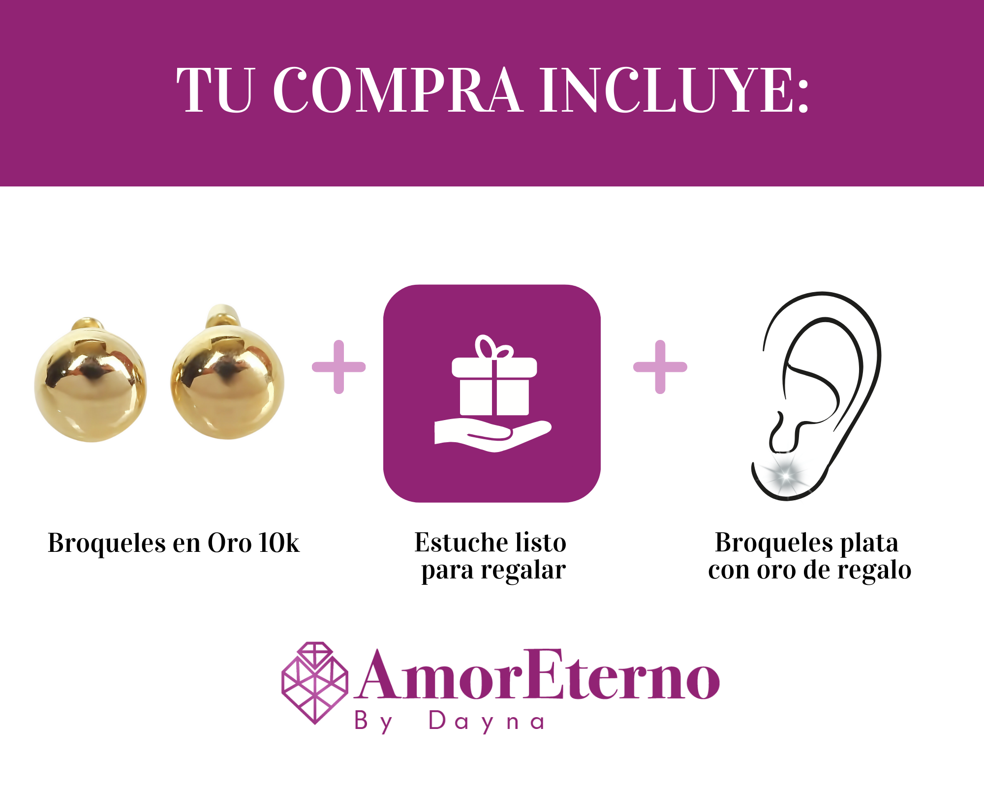 Amor Eterno - Broqueles Luneta Aretes / Oro 10k