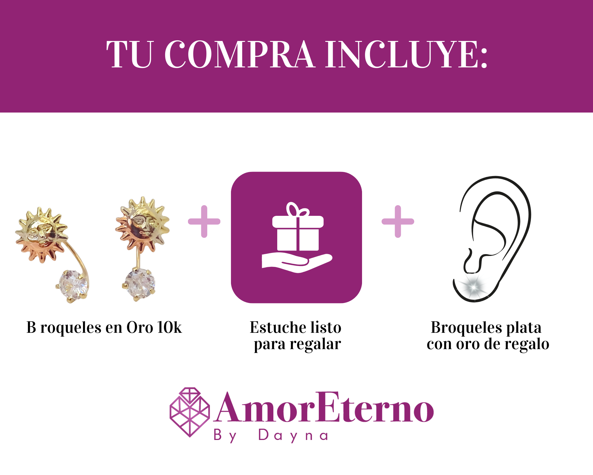 Amor Eterno - Broqueles Curvo / Sol Florentino / Oro 10k