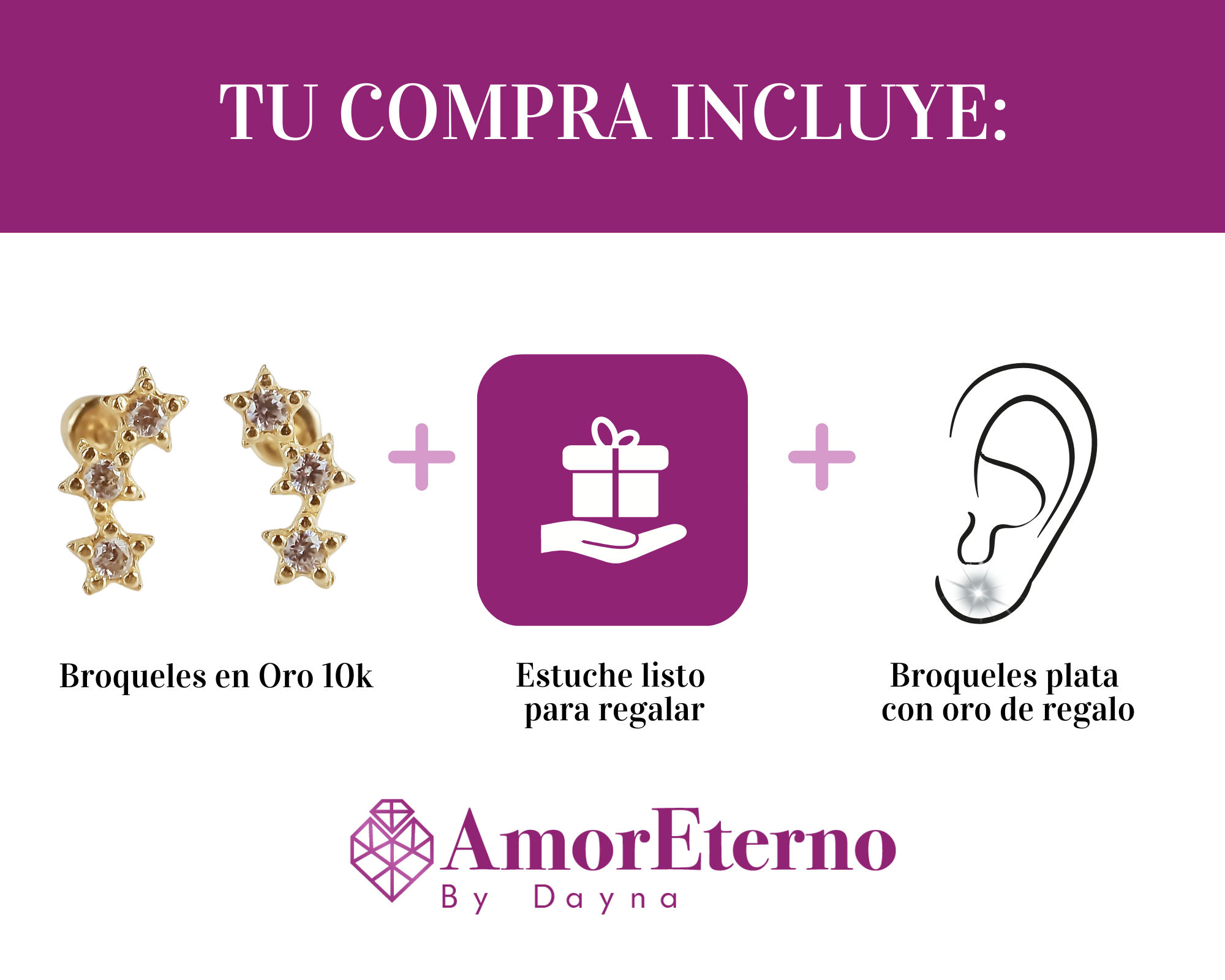 Amor Eterno - Lambada Mini Estrella / Aretes Oro 10k