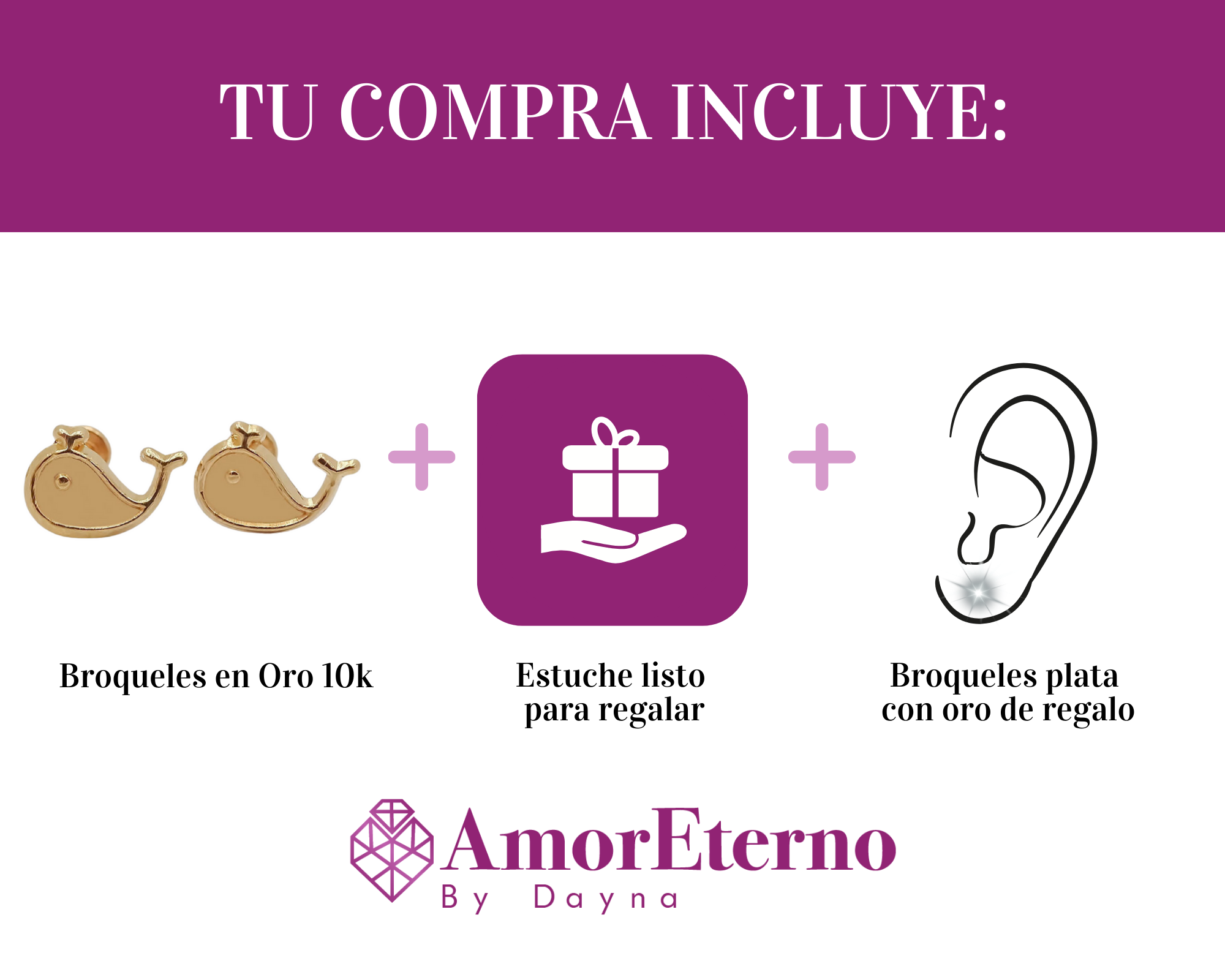 Amor Eterno - Broqueles Ballenita Bebé / Aretes / Oro 10k