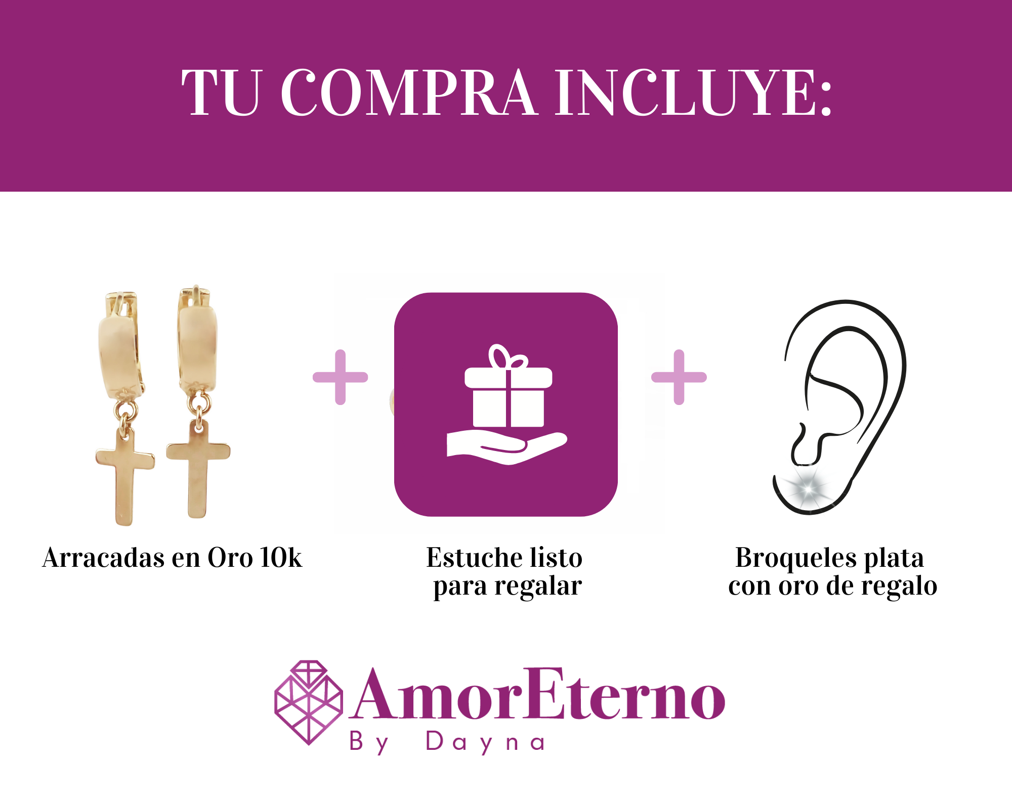 Amor Eterno - Arracadas Huggie Mini / Aretes Oro 10k