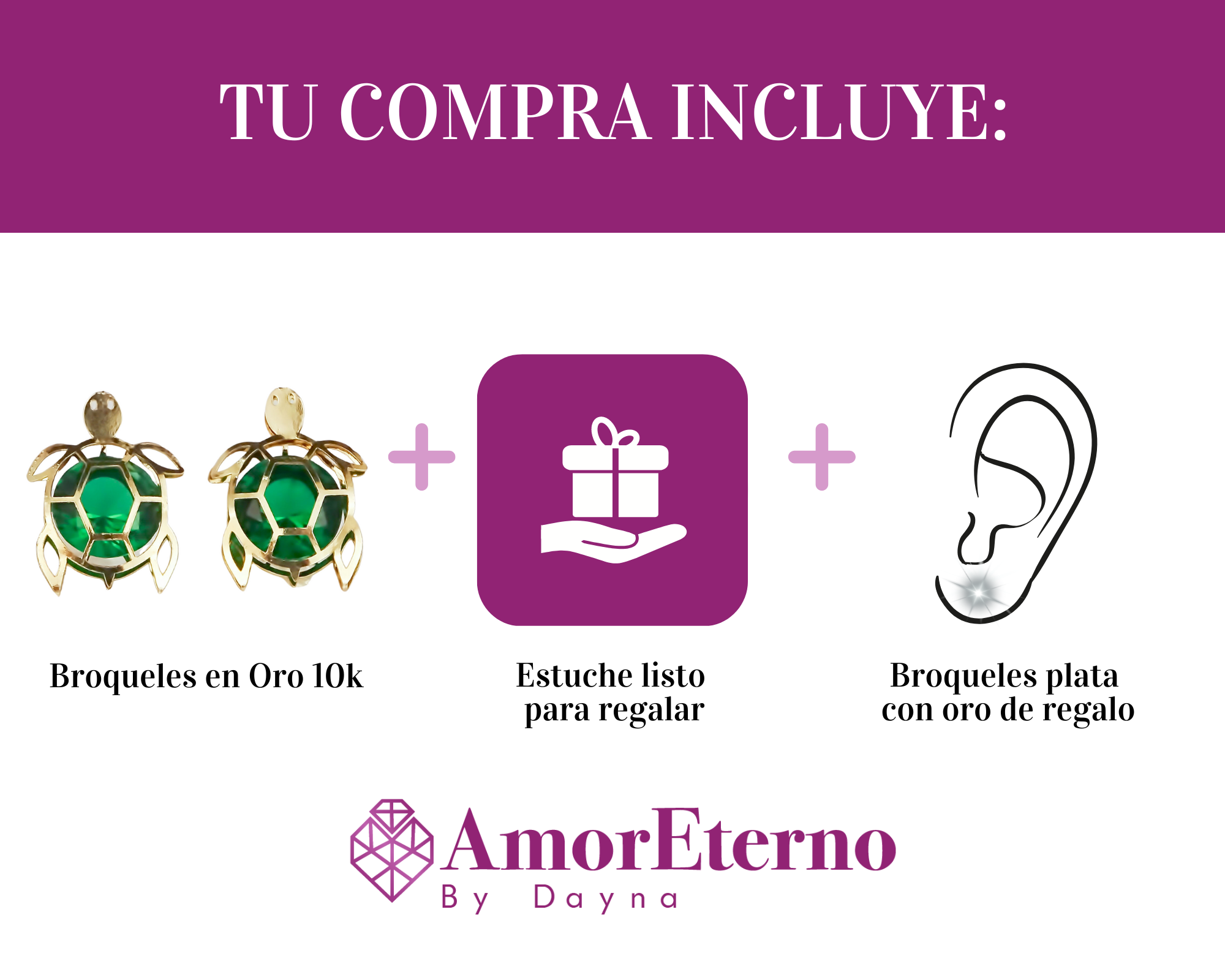Amor Eterno - Broqueles Tortuga Grande 3d / Aretes Oro 10k