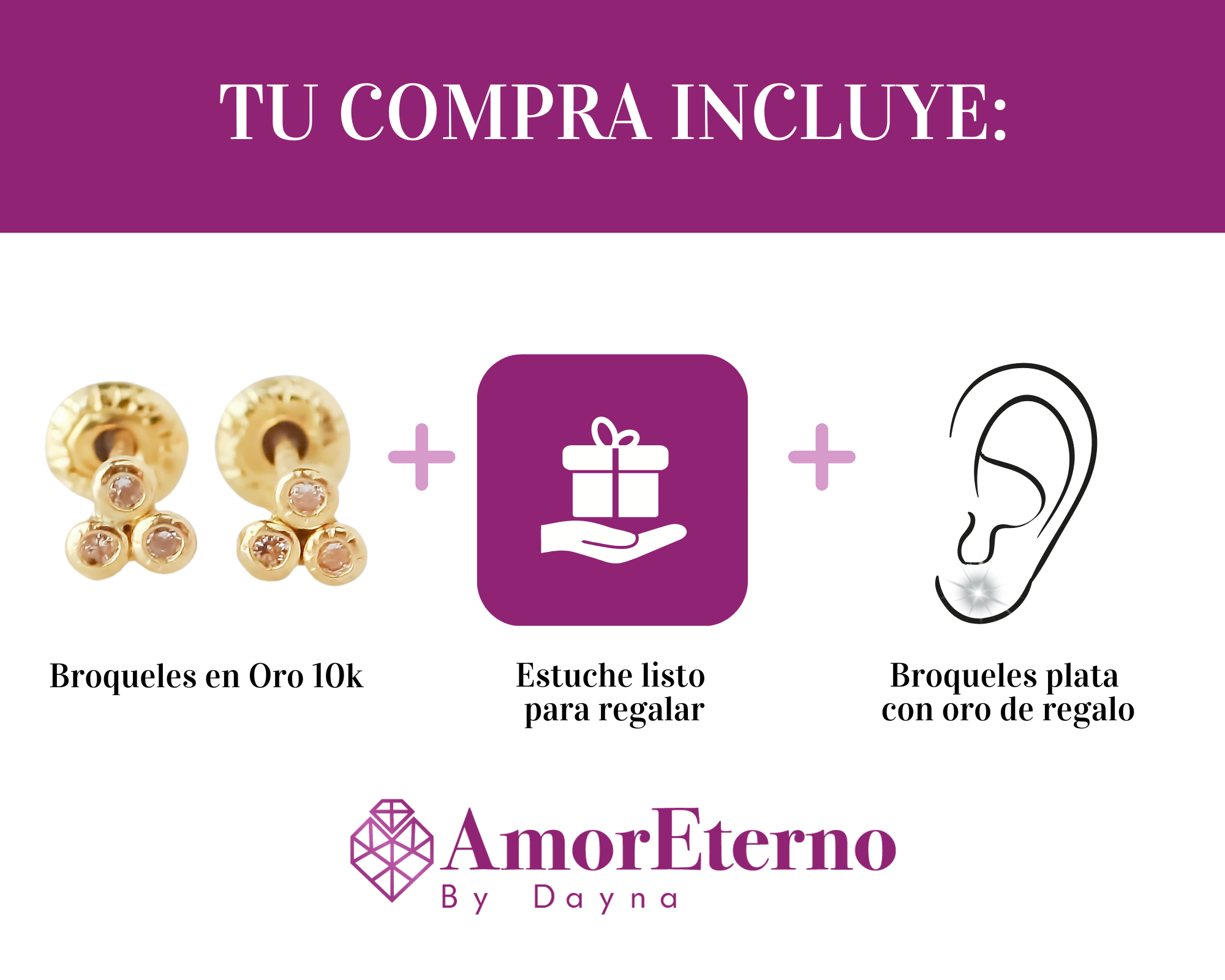 Amor Eterno - Broqueles Micro Trébol / Aretes Oro 10k