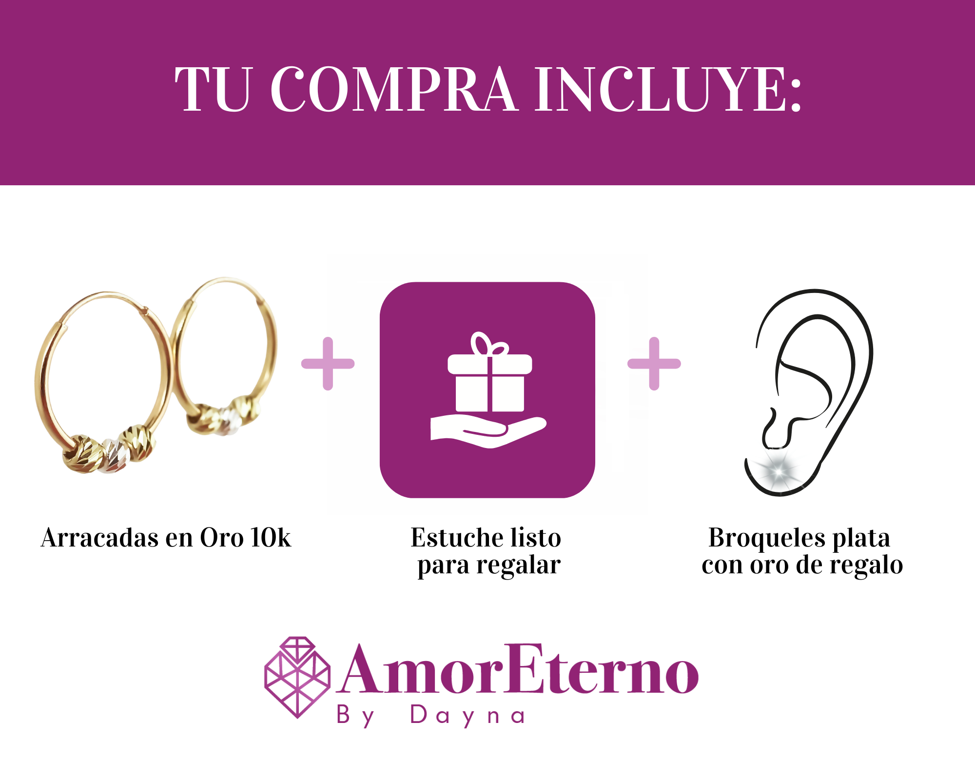 Amor Eterno - Arracada Con Bolitas / Aretes Oro 10k