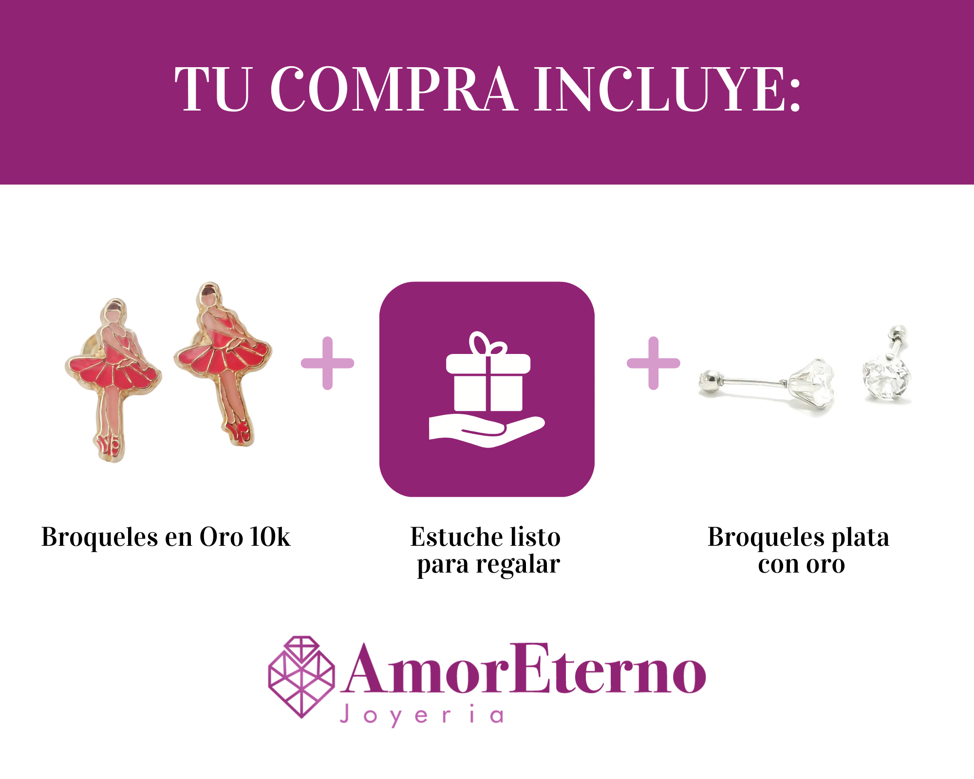 Amor Eterno - Broqueles Deluxe / Bailarina Ballet / Oro 10k