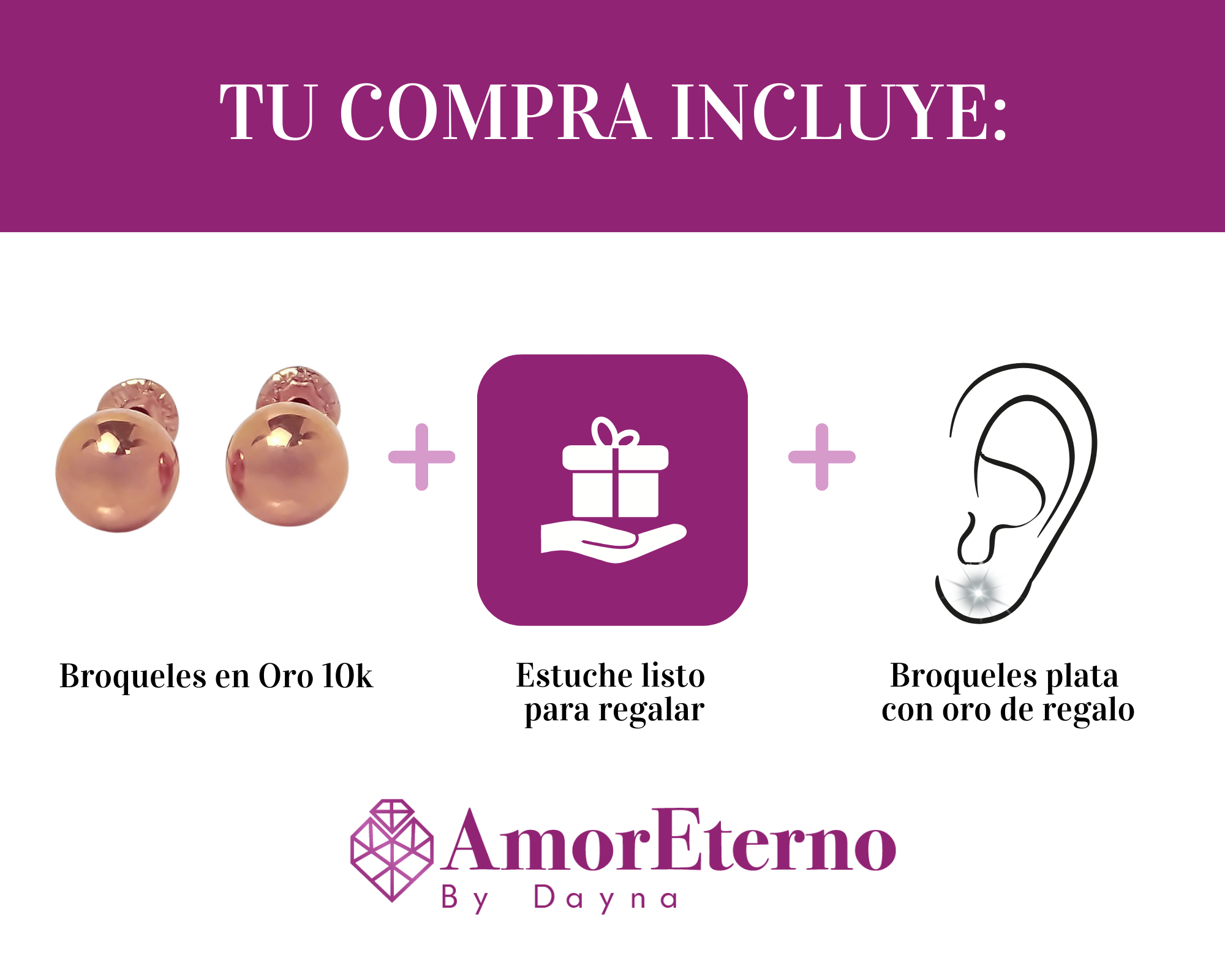 Amor Eterno - Broqueles / Dormilonas 4mm / Aretes / Oro 10k / Rosa