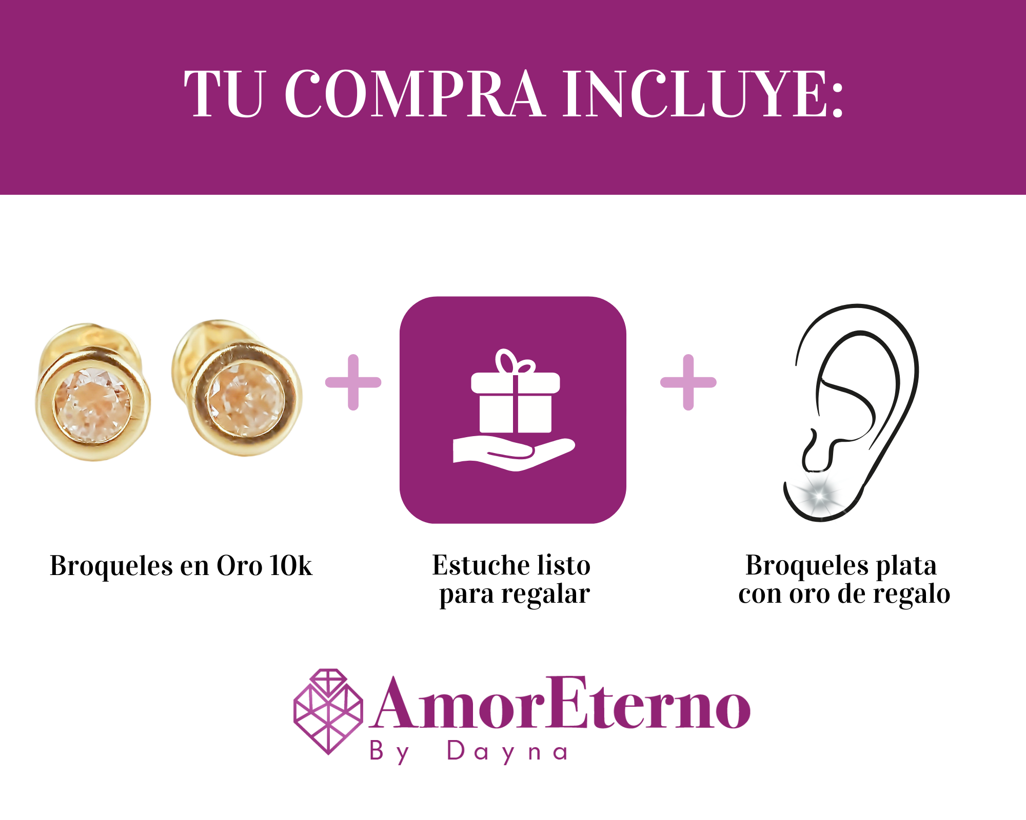 Amor Eterno - Broqueles Bisel Bebé 4 Mm / Aretes Oro 10k / TRANSPARENTE