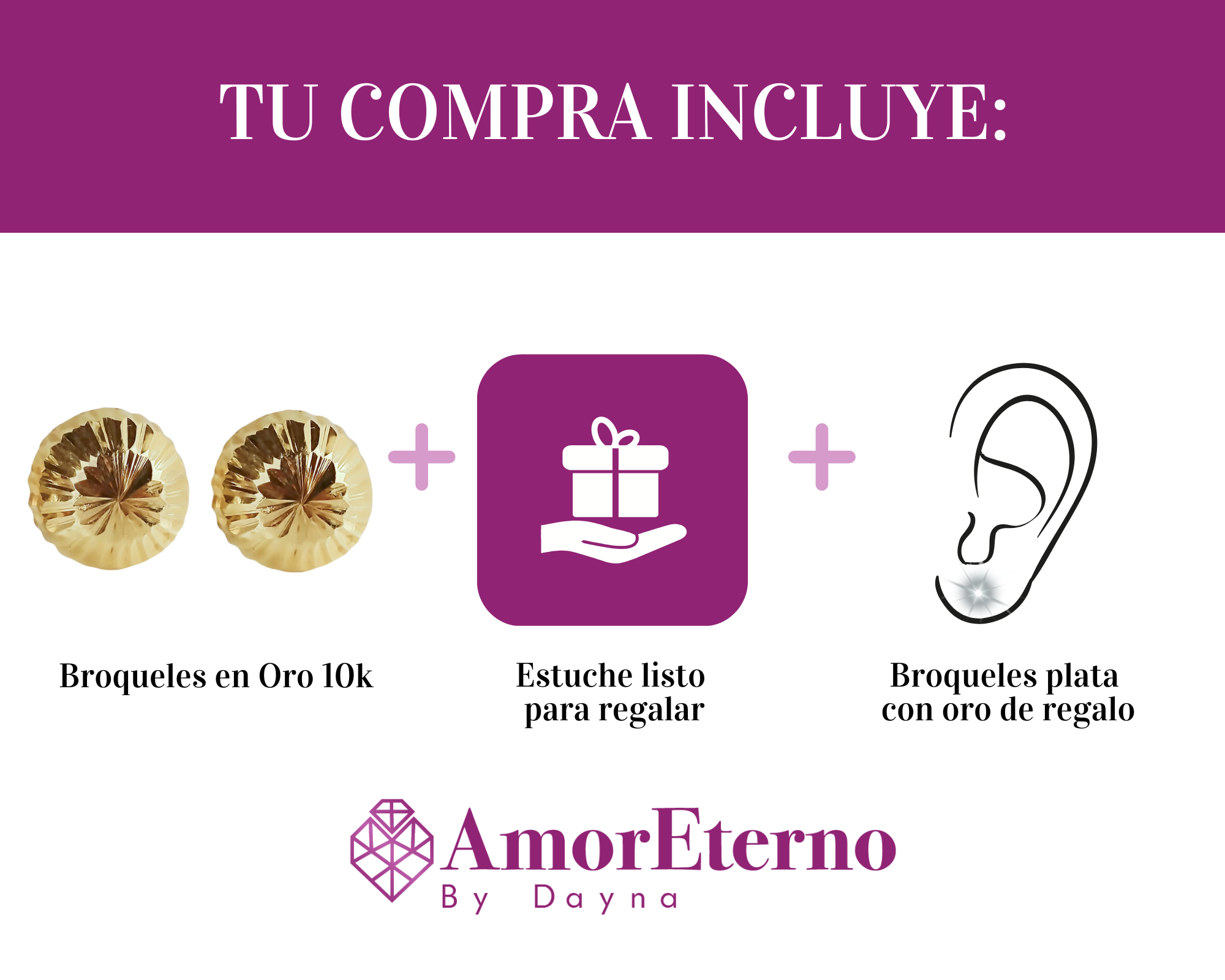 Amor Eterno - Broqueles Hongo Grande / Aretes Oro Sólido 10k