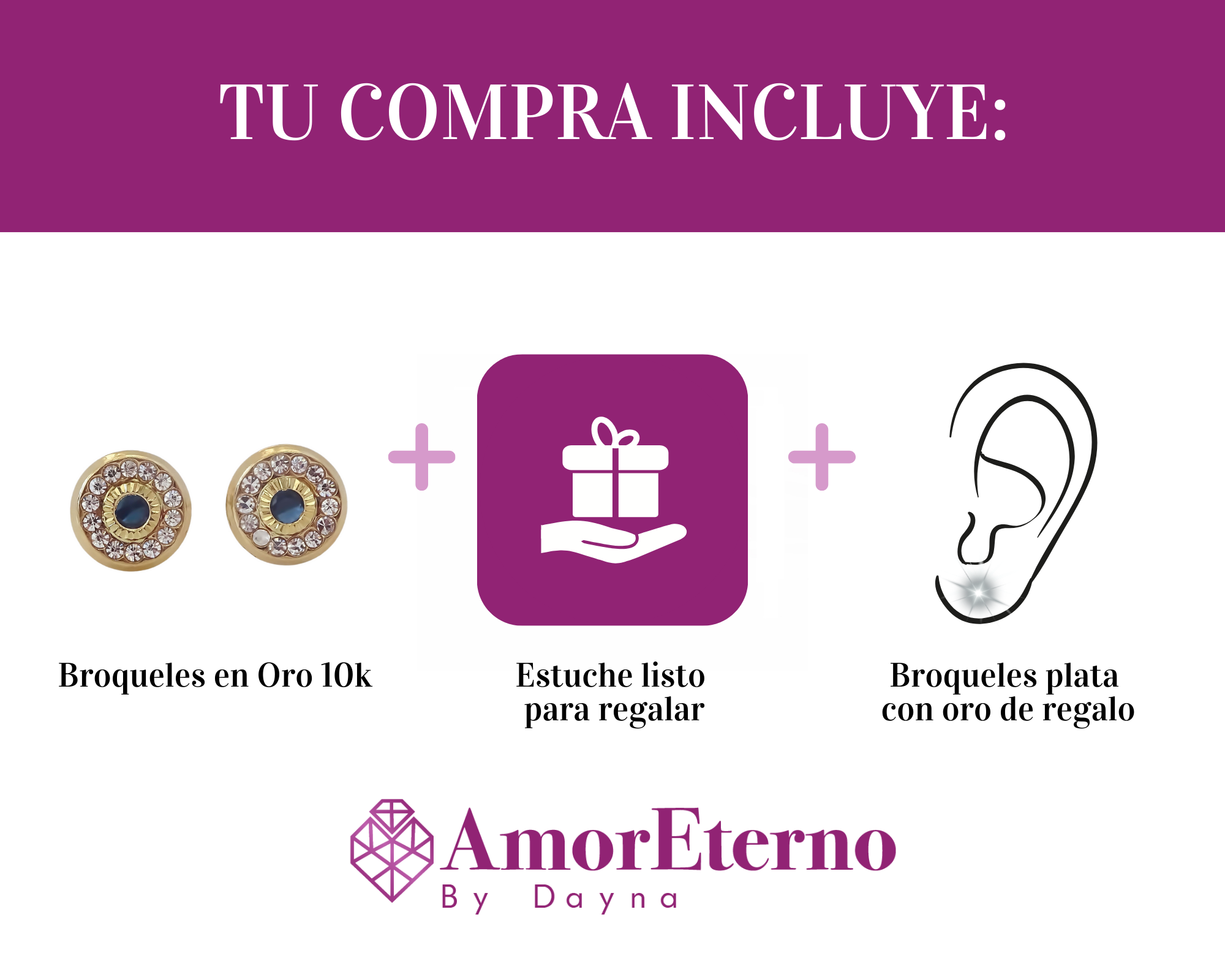 Amor Eterno - Broqueles Bisel Con Aro / Aretes Oro 10k