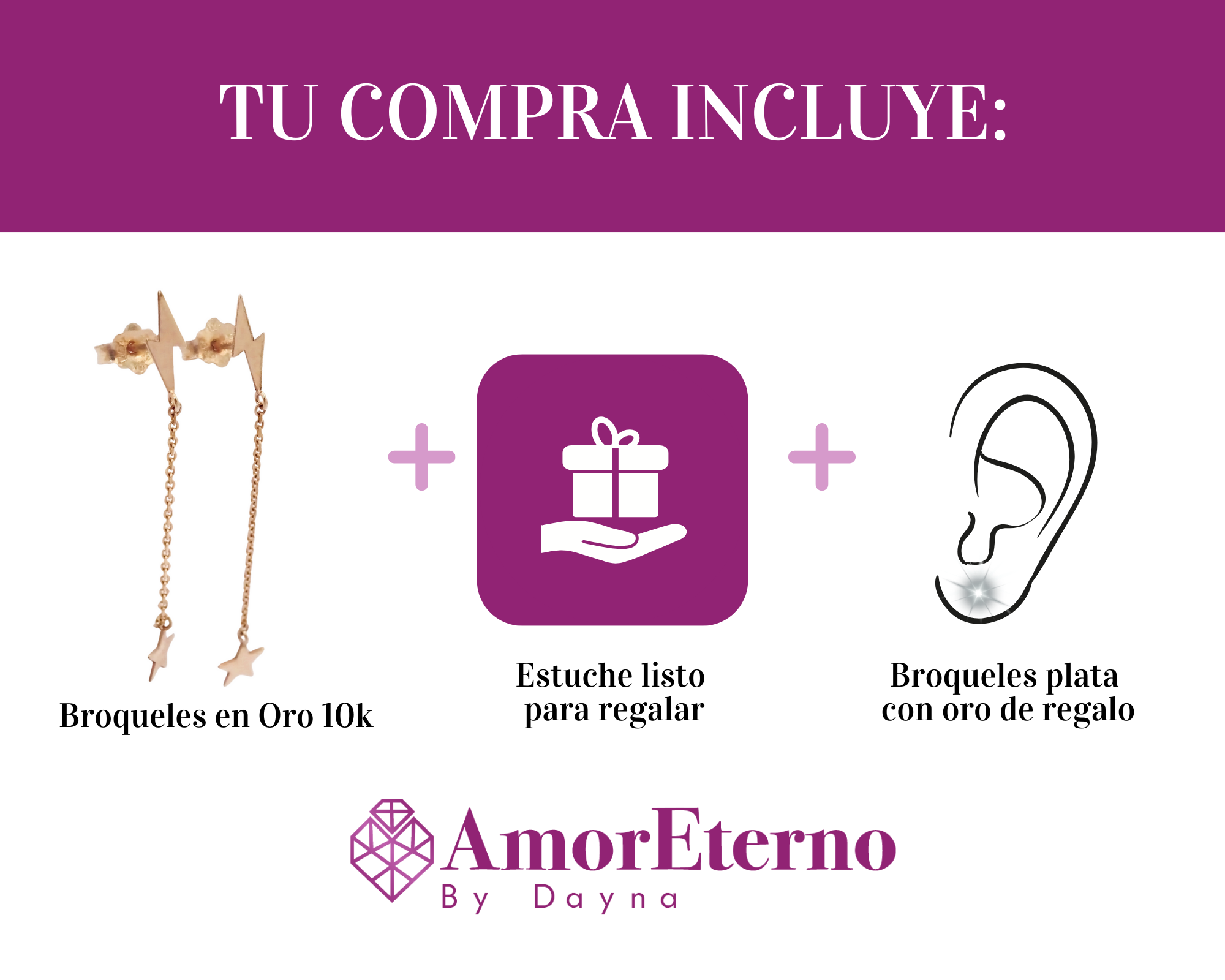 Amor Eterno - Aretes Largos Estrella / Oro Sólido 10k