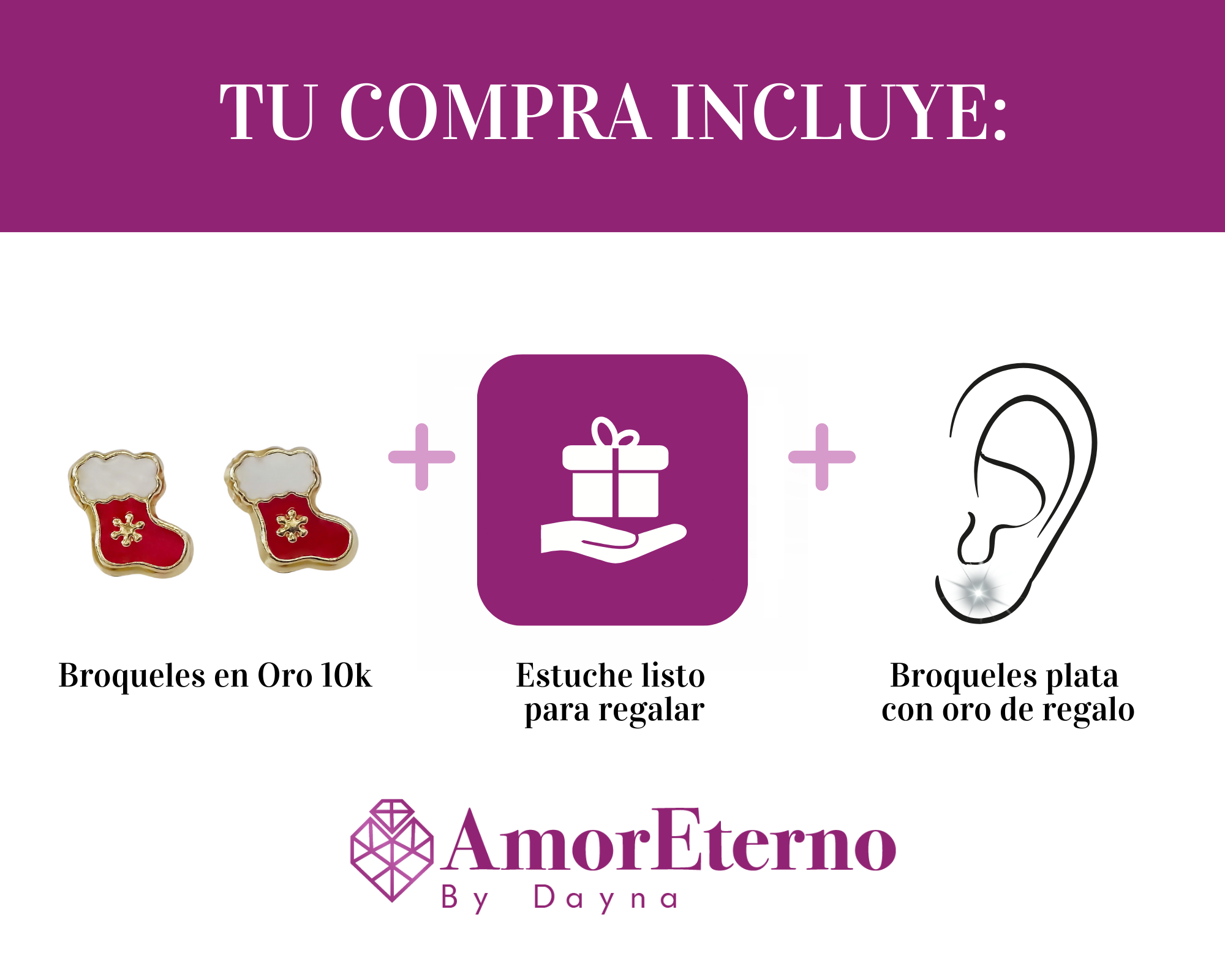 Amor Eterno - Broqueles Botita Navideña / Aretes / Oro 10k