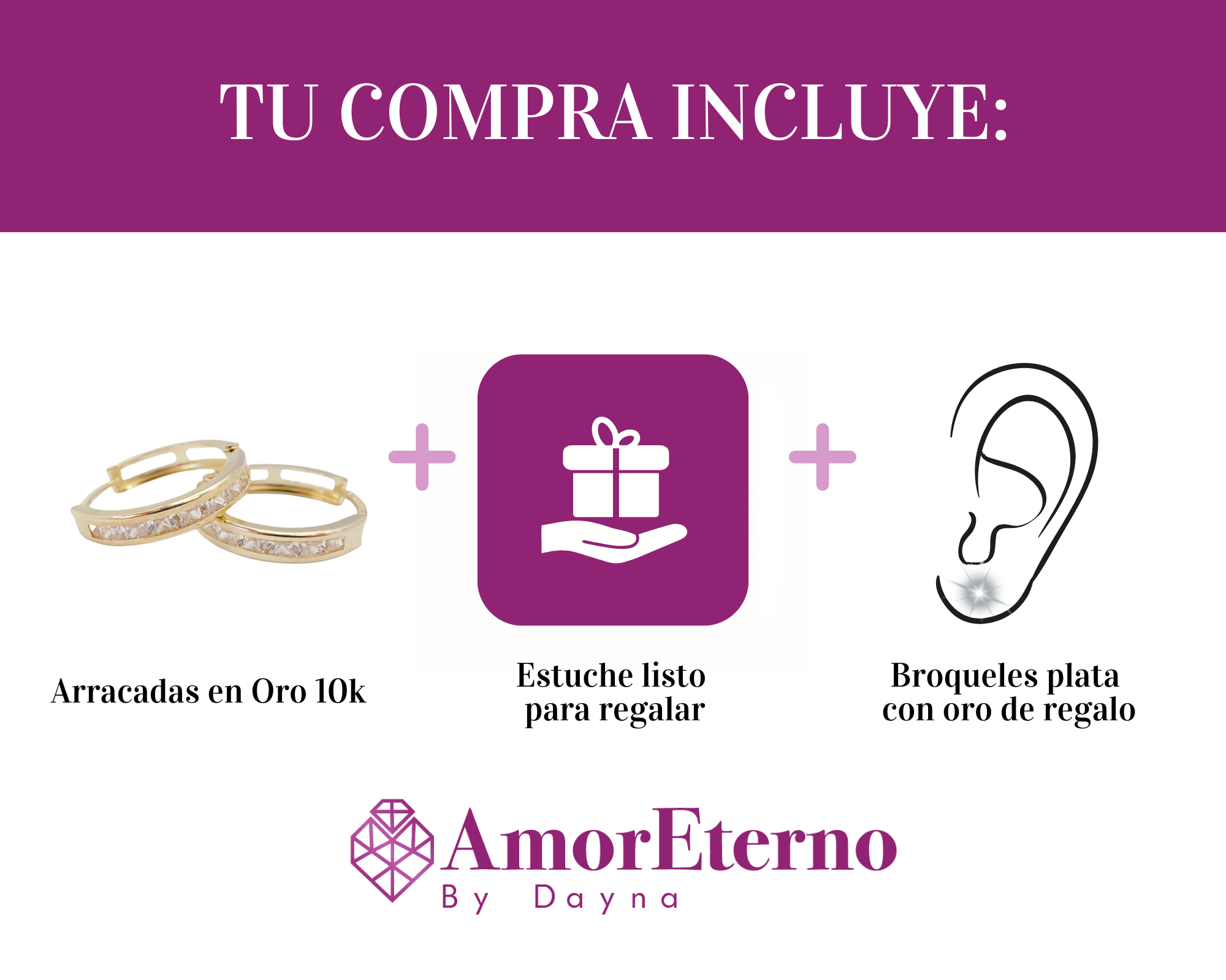 Amor Eterno - Arracadas / Aretes / Huggies Génesis* Oro 10k