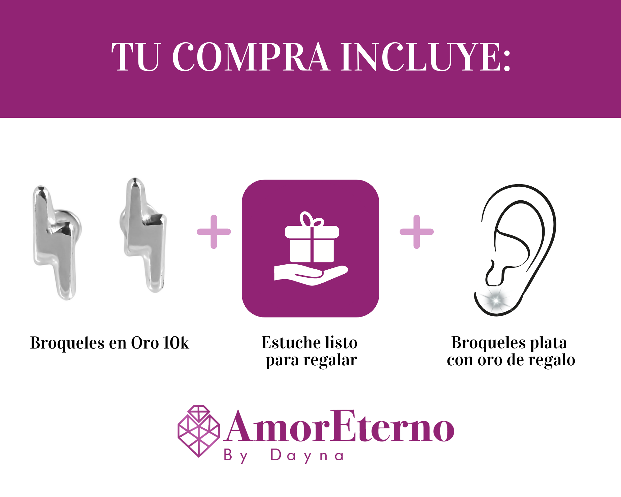 Amor Eterno - Broqueles Rayo Aretes / Oro 10k