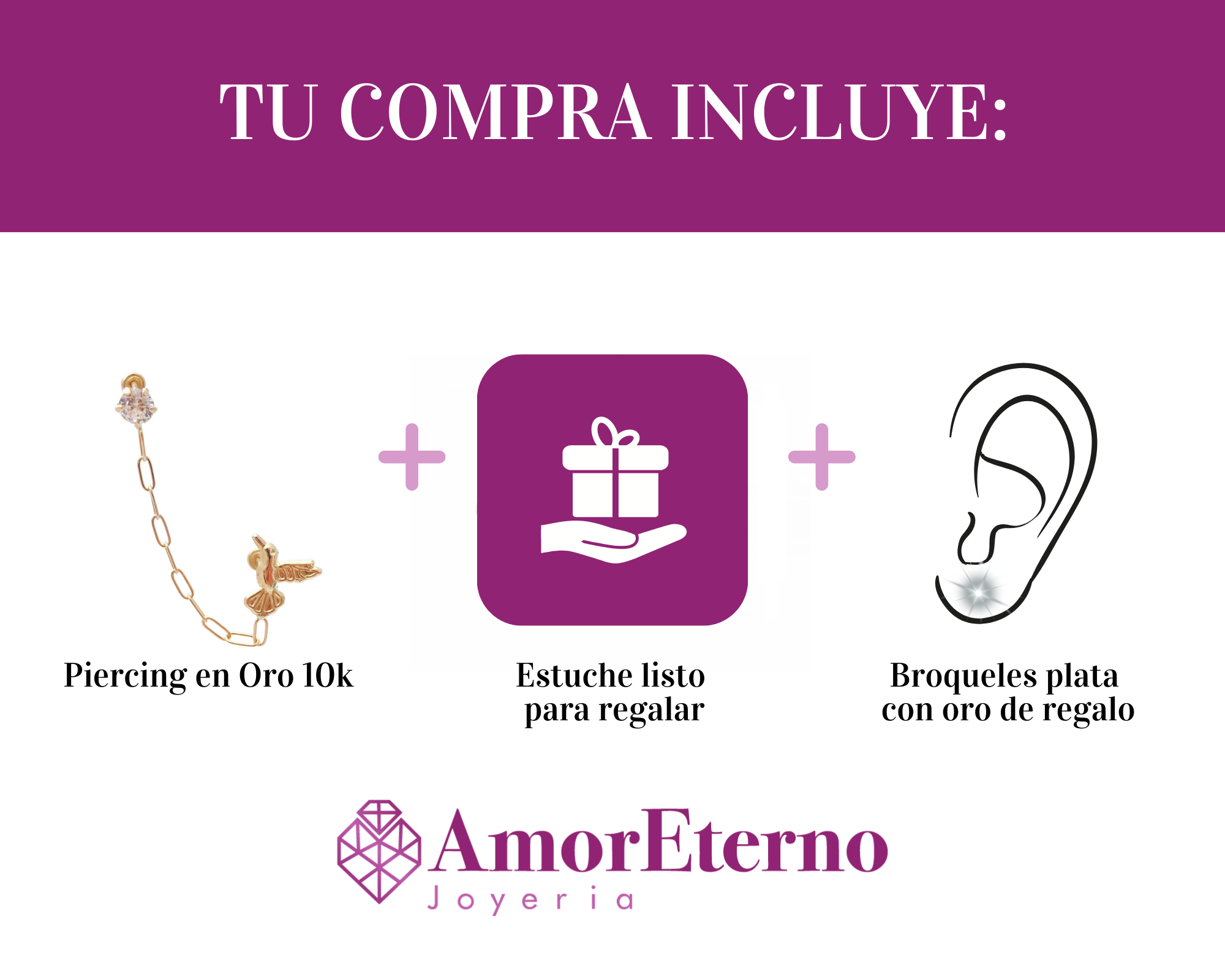 Amor Eterno - Colibrí Fly / Doble Perforación / Oro 10k