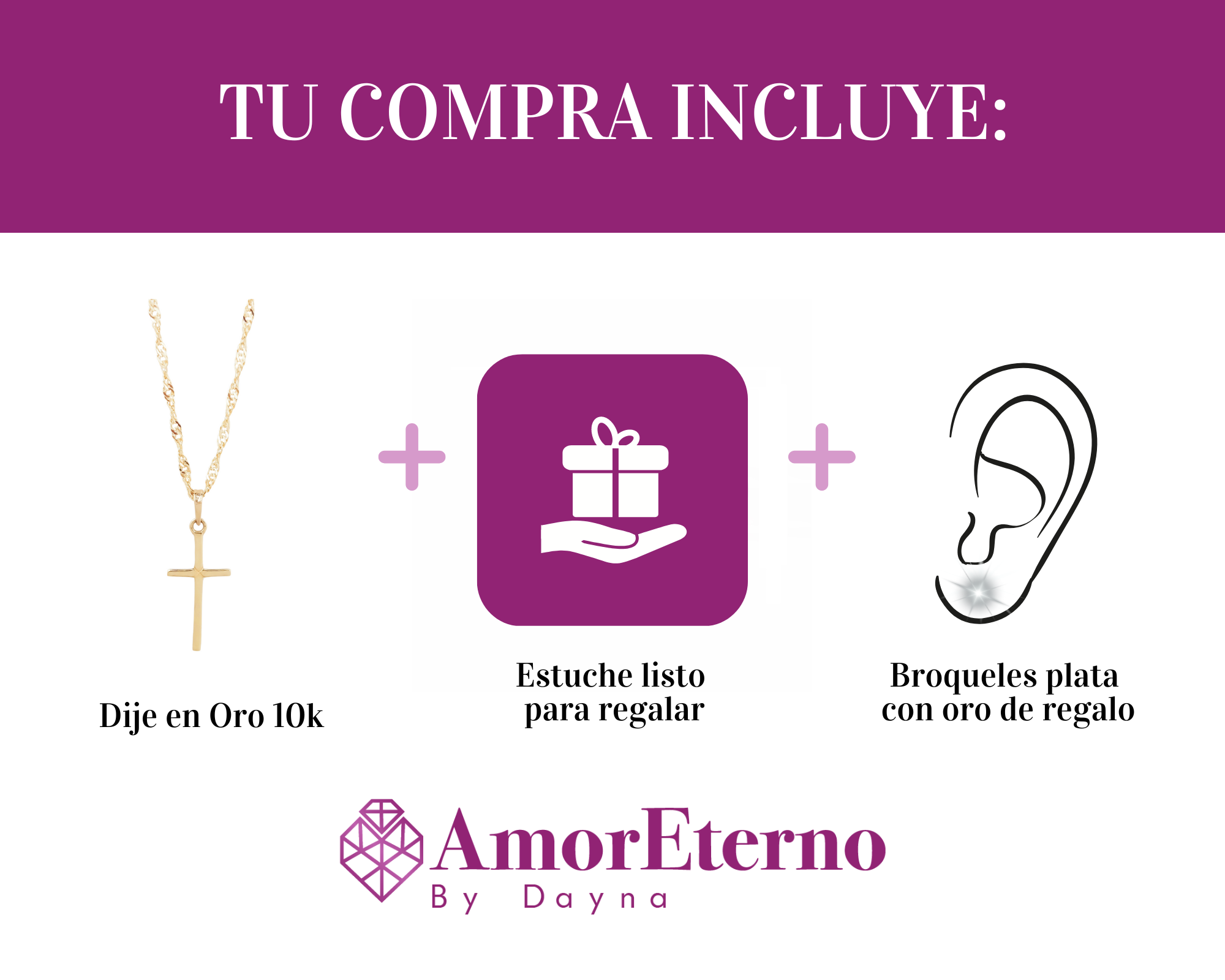 Amor Eterno - Dije Cruz Basic / Oro 10k + Cadena De Regalo