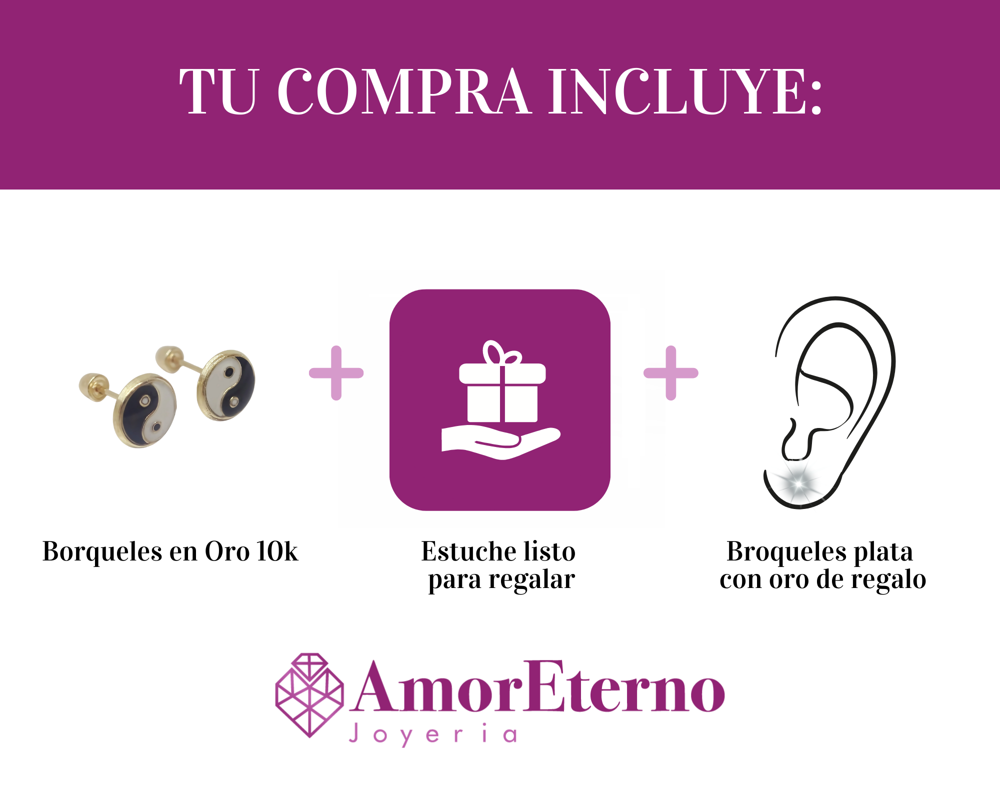 Amor Eterno - Broqueles Ying Yang / Aretes / Oro 10k