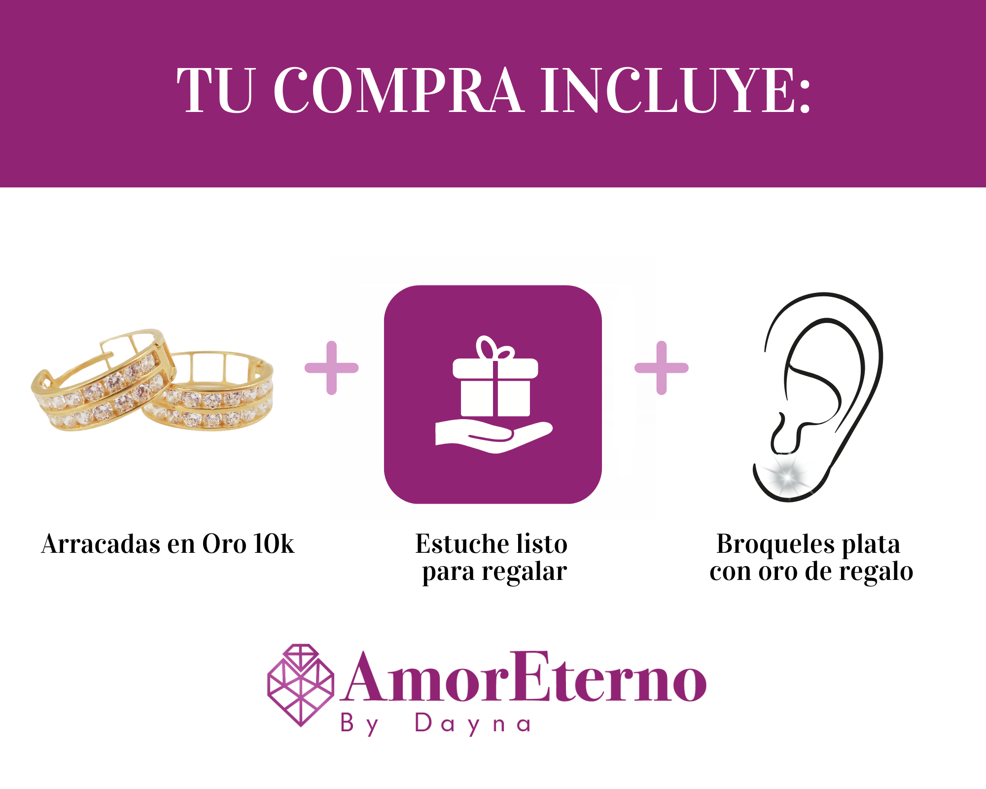 Amor Eterno - Arracadas Huggie Doble Dahlia / Aretes Oro 10k