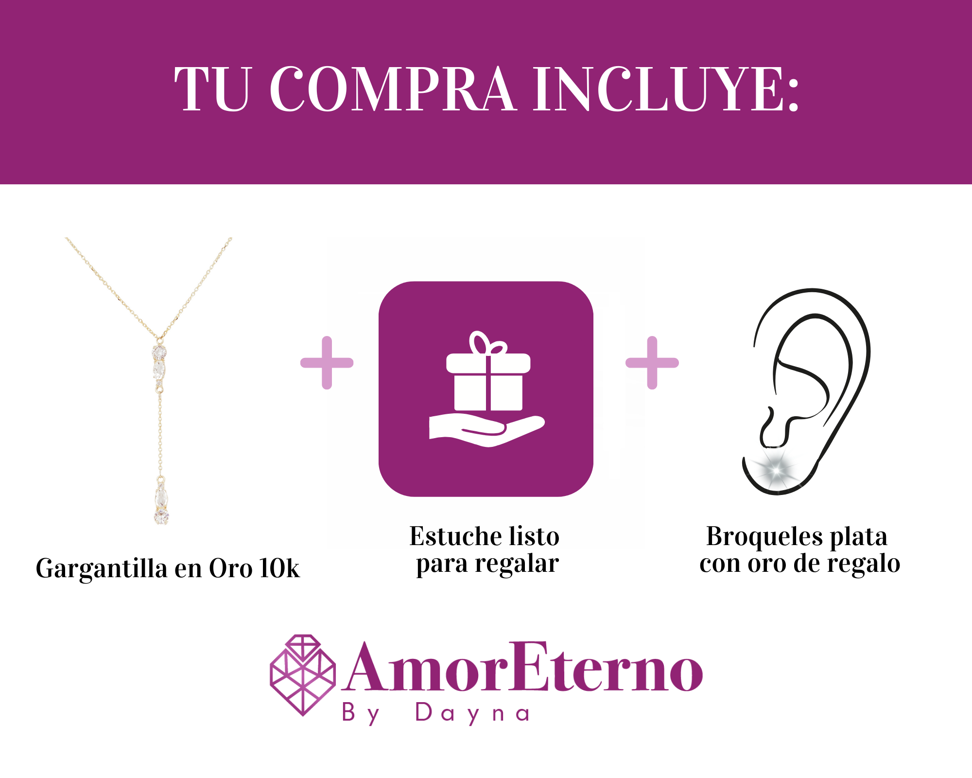 Amor Eterno - Gargantilla Larga Brillos / Oro Sólido 10k