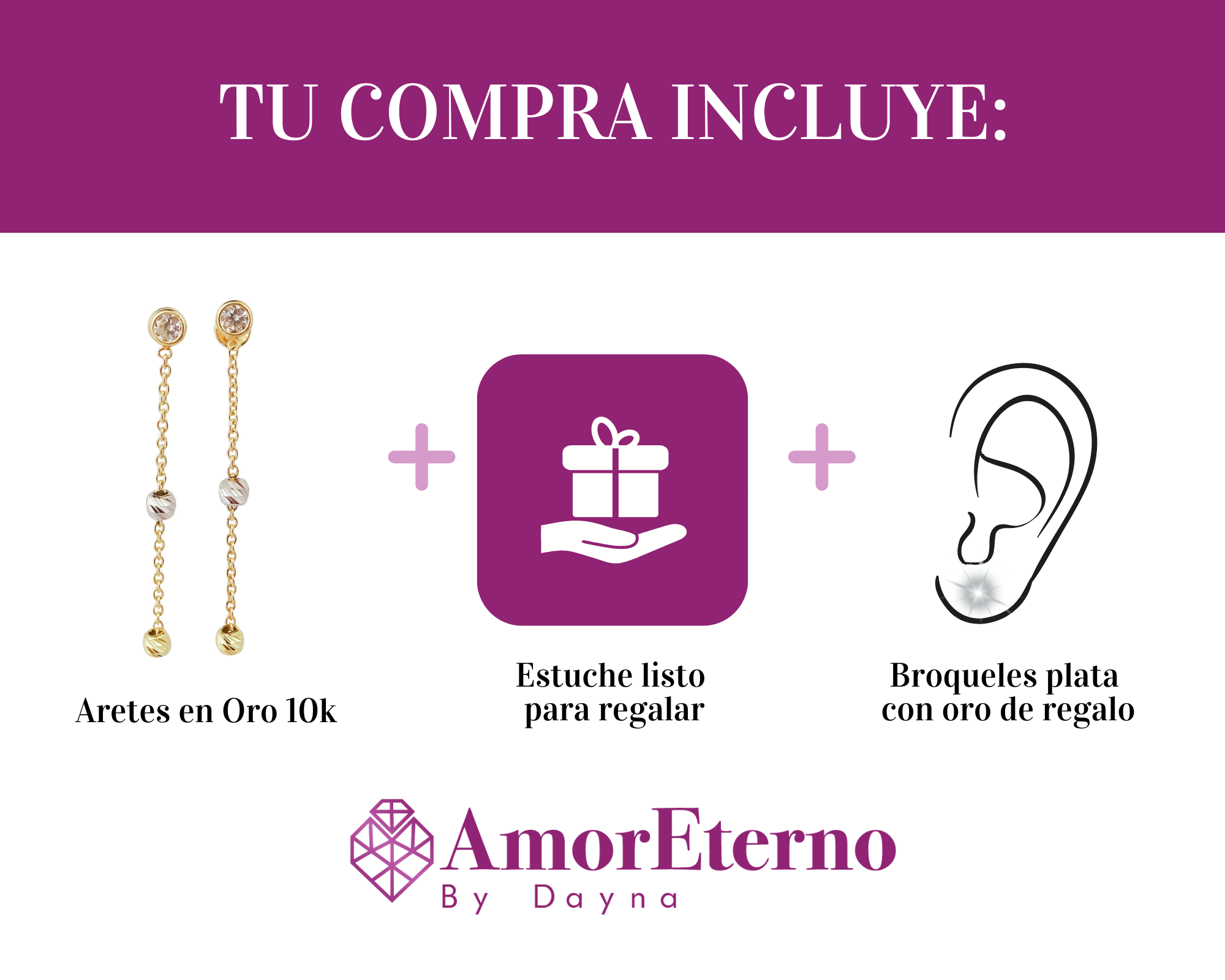 Amor Eterno - Aretes Largos Colgantes Bisel / Oro 10k