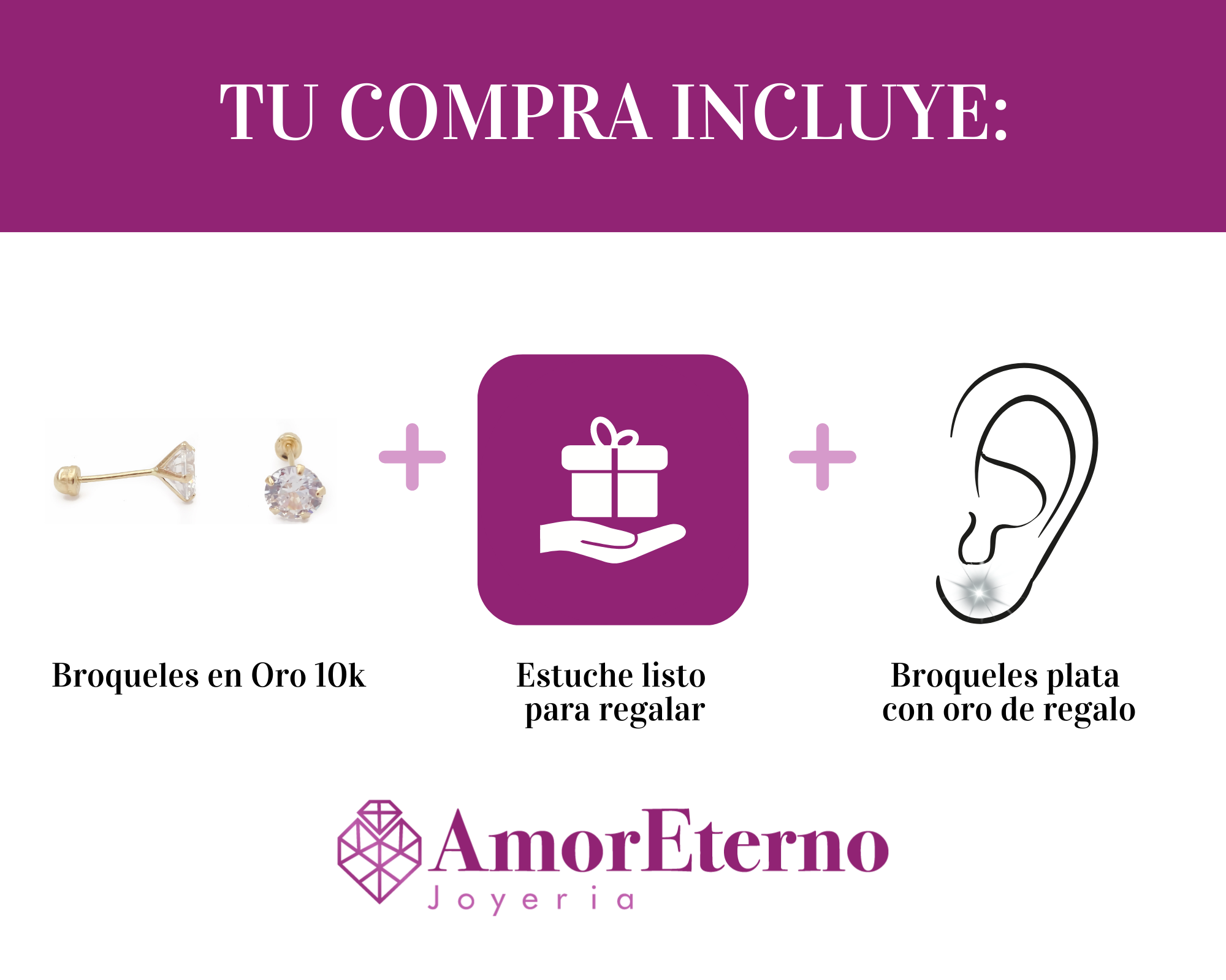 Amor Eterno - Broqueles Recto 6.5mm / Aretes / Oro 10k