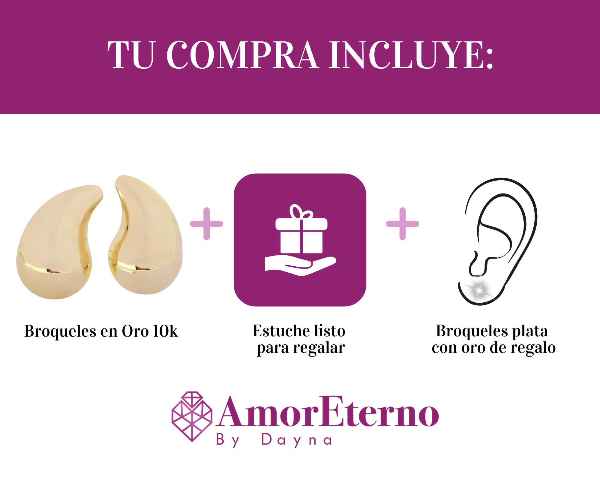 Amor Eterno - Broqueles Gota Grande / Aretes Oro Sólido 10k