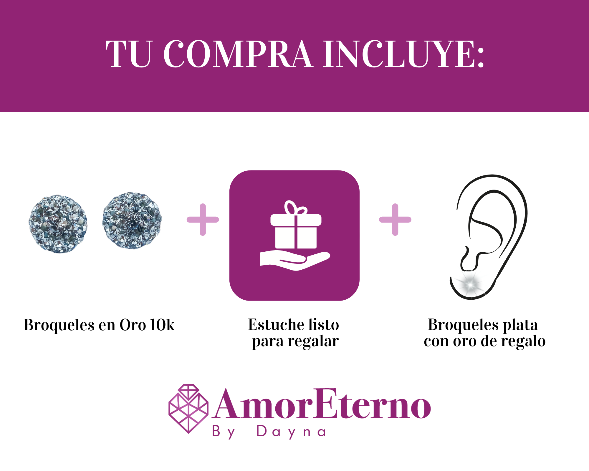 Amor Eterno - Broqueles Esferas Mediana / Aretes Oro 10k / Azul
