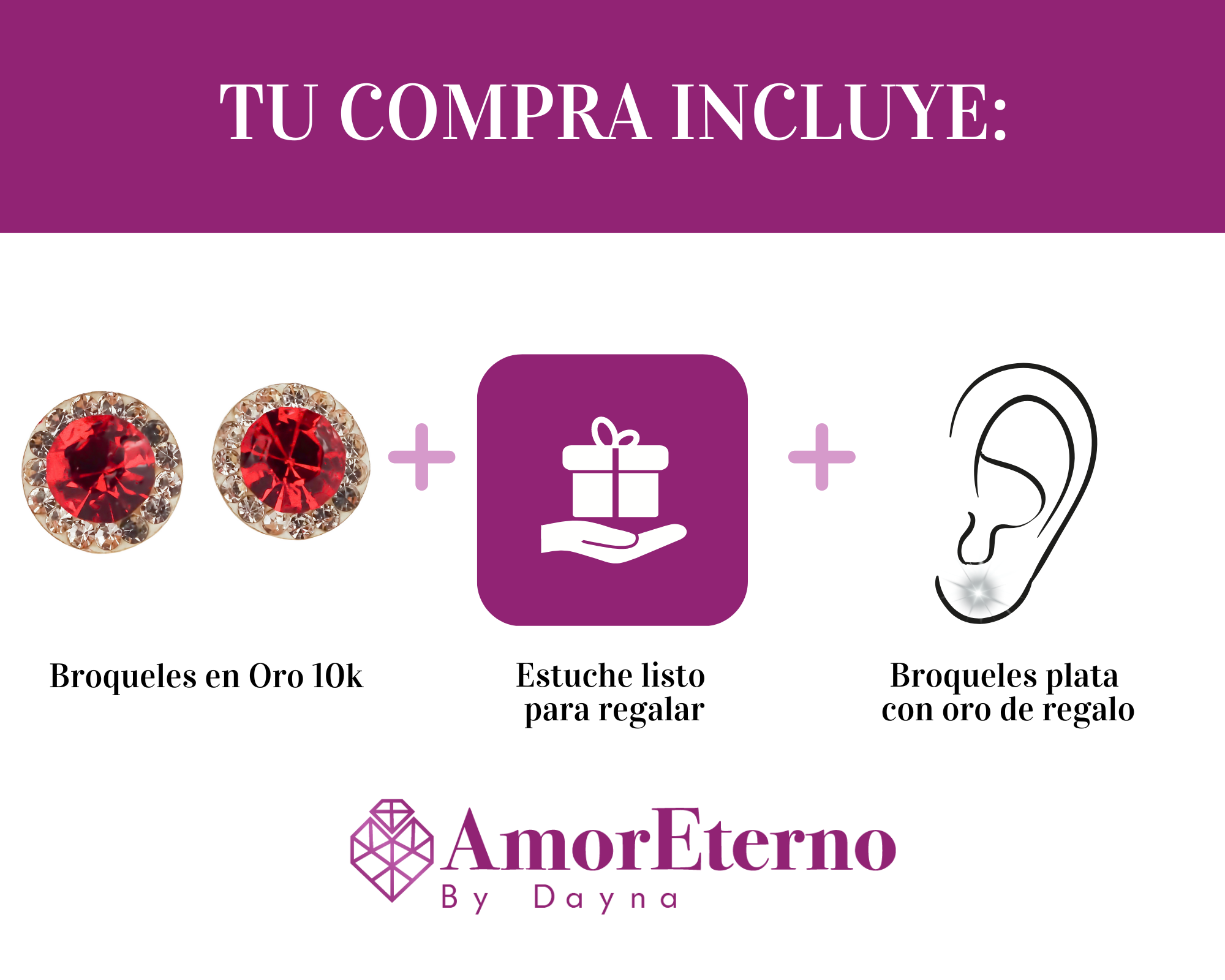 Amor Eterno - Broqueles Círculo Rojo Grande 8mm / Oro 10k