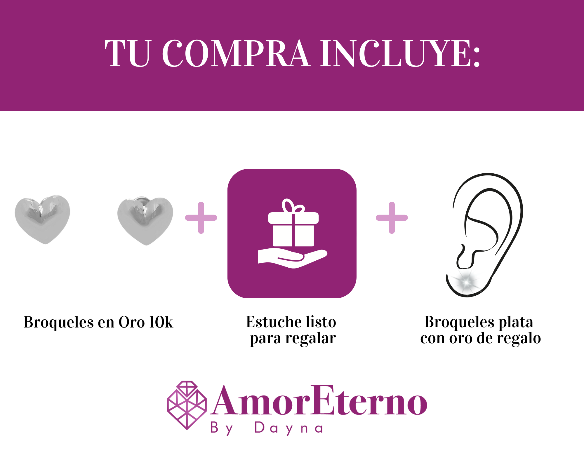 Amor Eterno - Broqueles Corazón Legacy Aretes / Oro 10k / Blanco