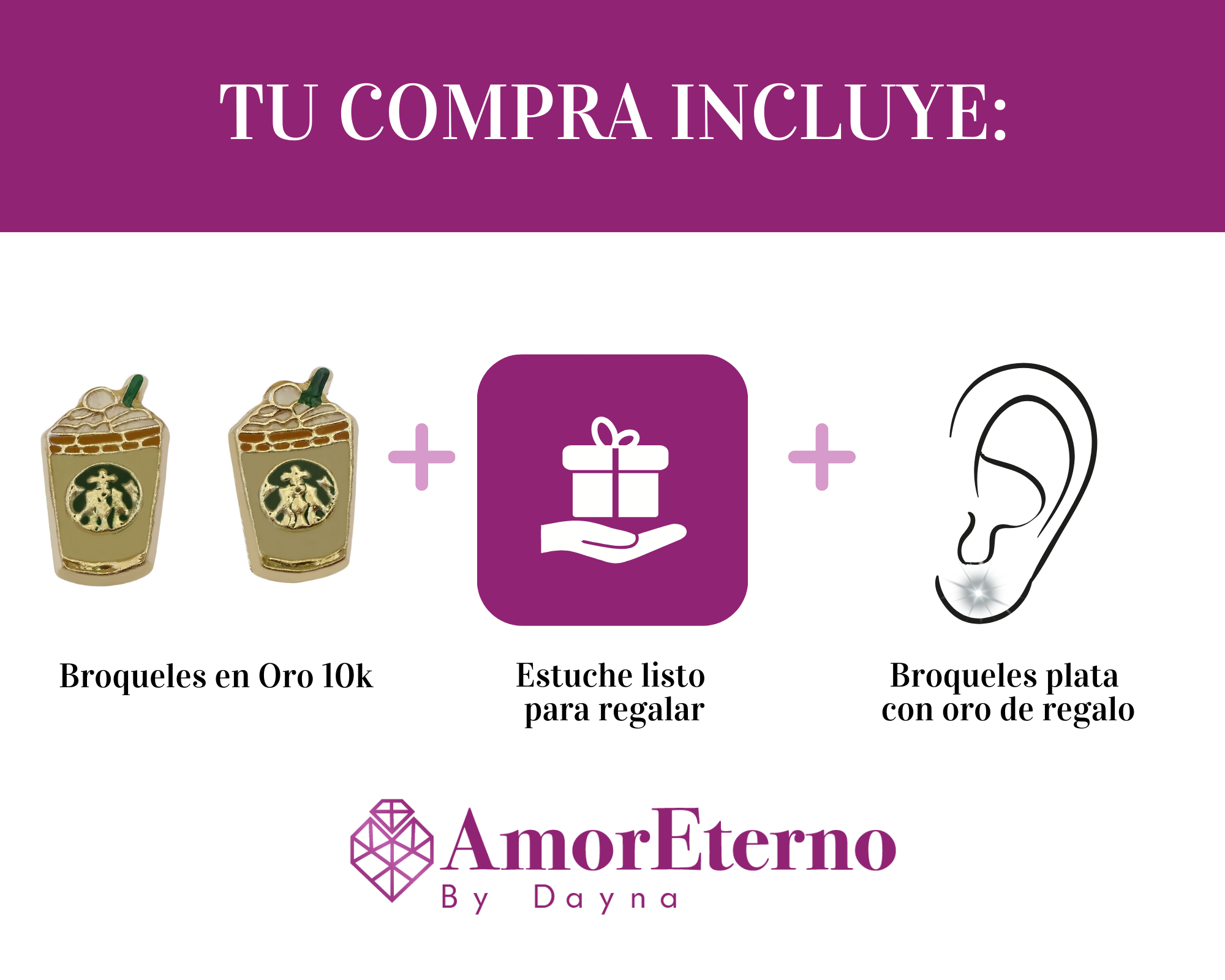 Amor Eterno - Broqueles Frappe Café Malteada / Oro 10k / Cappuccino