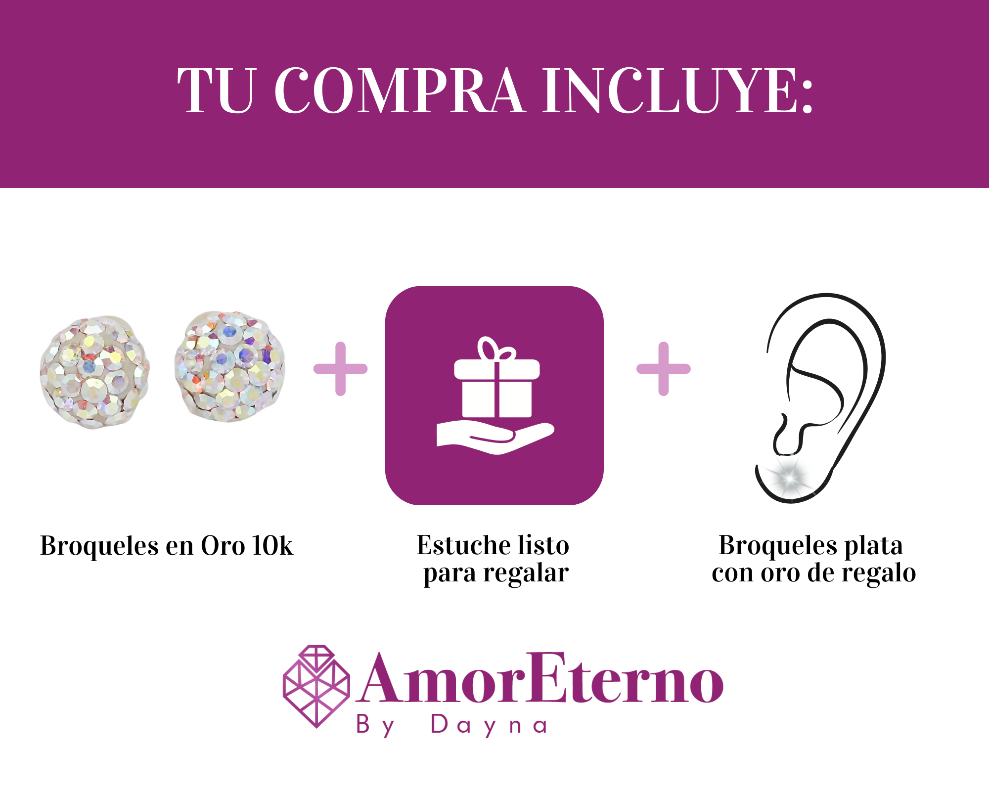 Amor Eterno - Broqueles Esferas Grandes / Aretes / Oro 10k / Tornasol