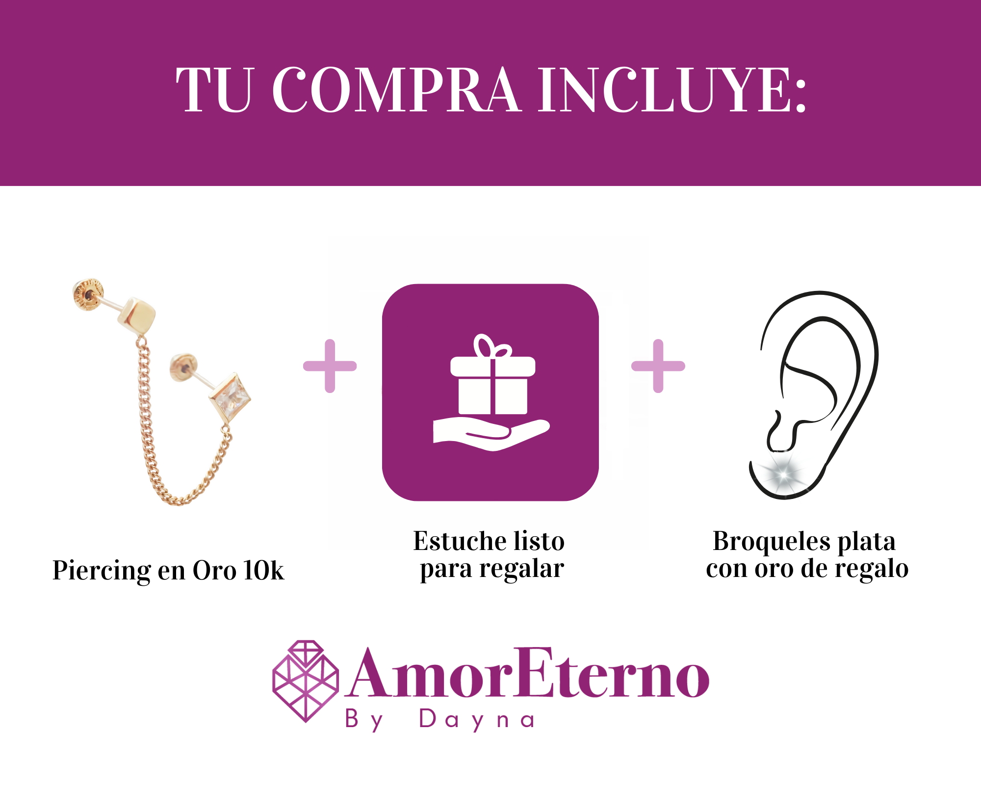 Amor Eterno - Cuadrado Armonía / Doble Perforación / Oro 10k