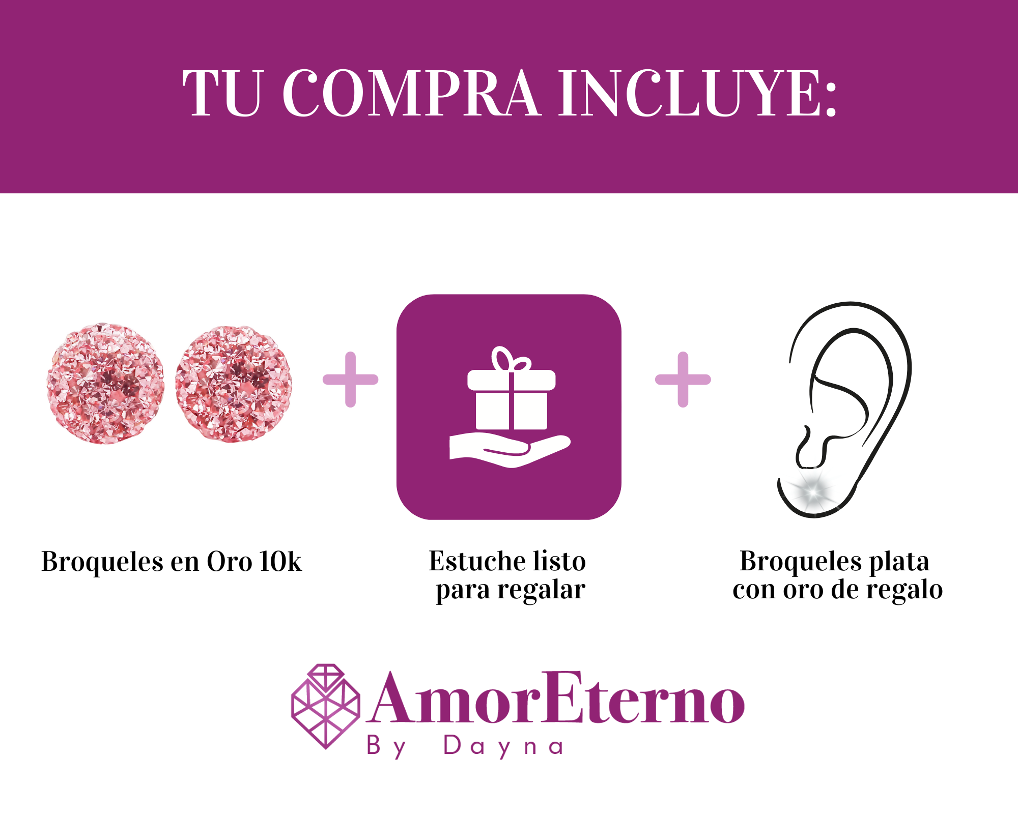 Amor Eterno - Broqueles Esferas Grandes / Aretes / Oro 10k / Rosa
