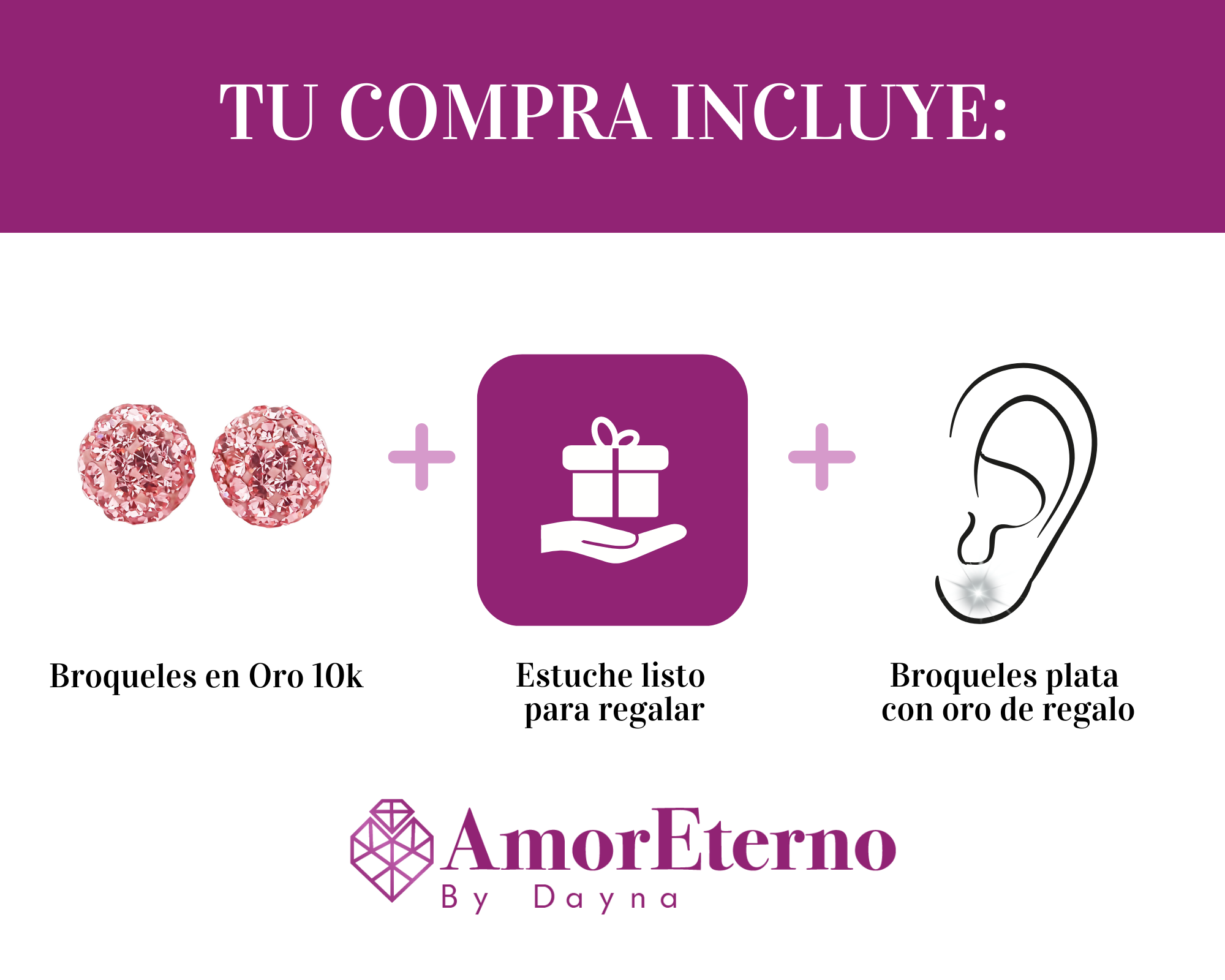 Amor Eterno - Broqueles Esferas Mediana / Aretes Oro 10k / Rosa
