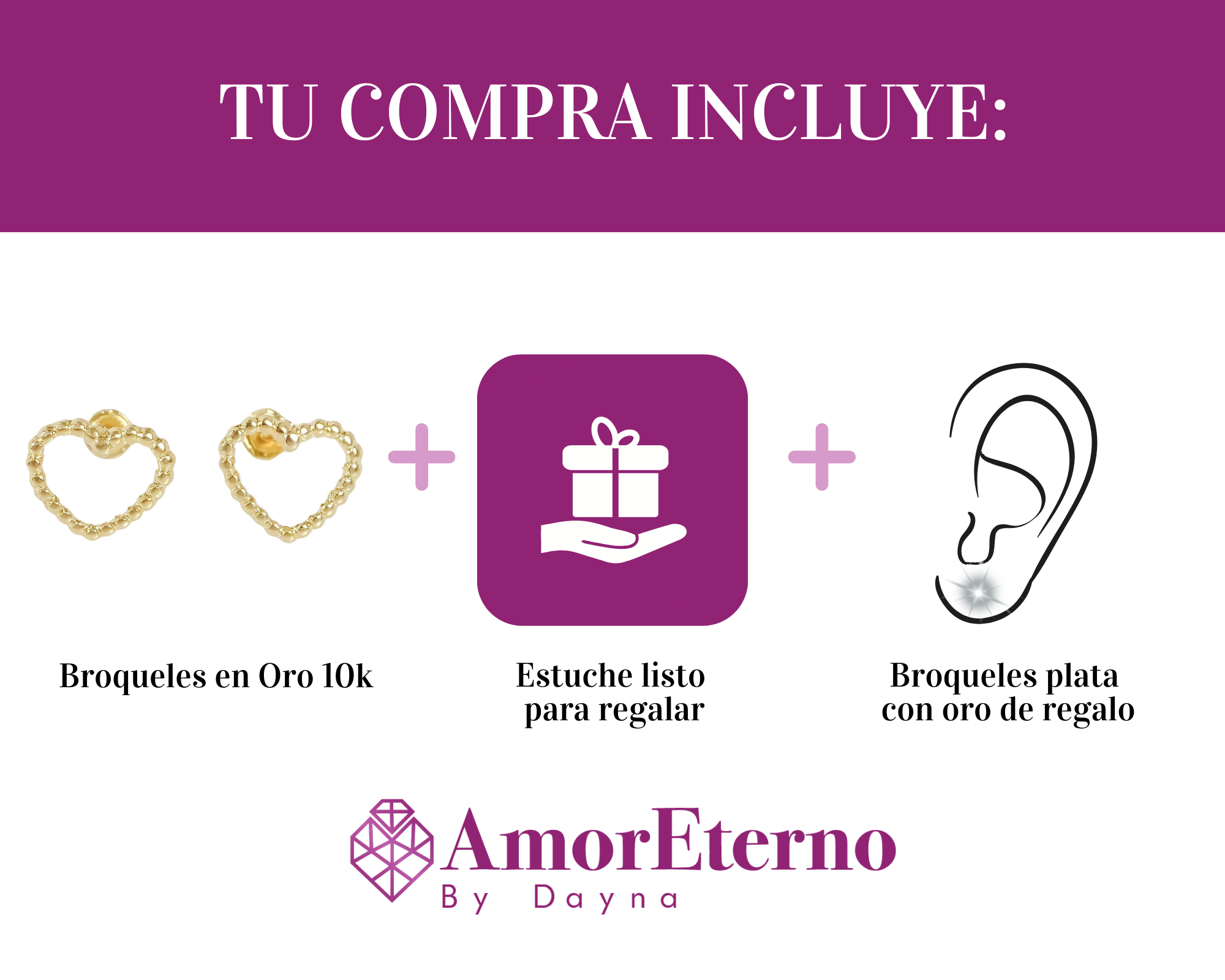 Amor Eterno - Broqueles Merengue Aretes / Oro 10k / Corazón