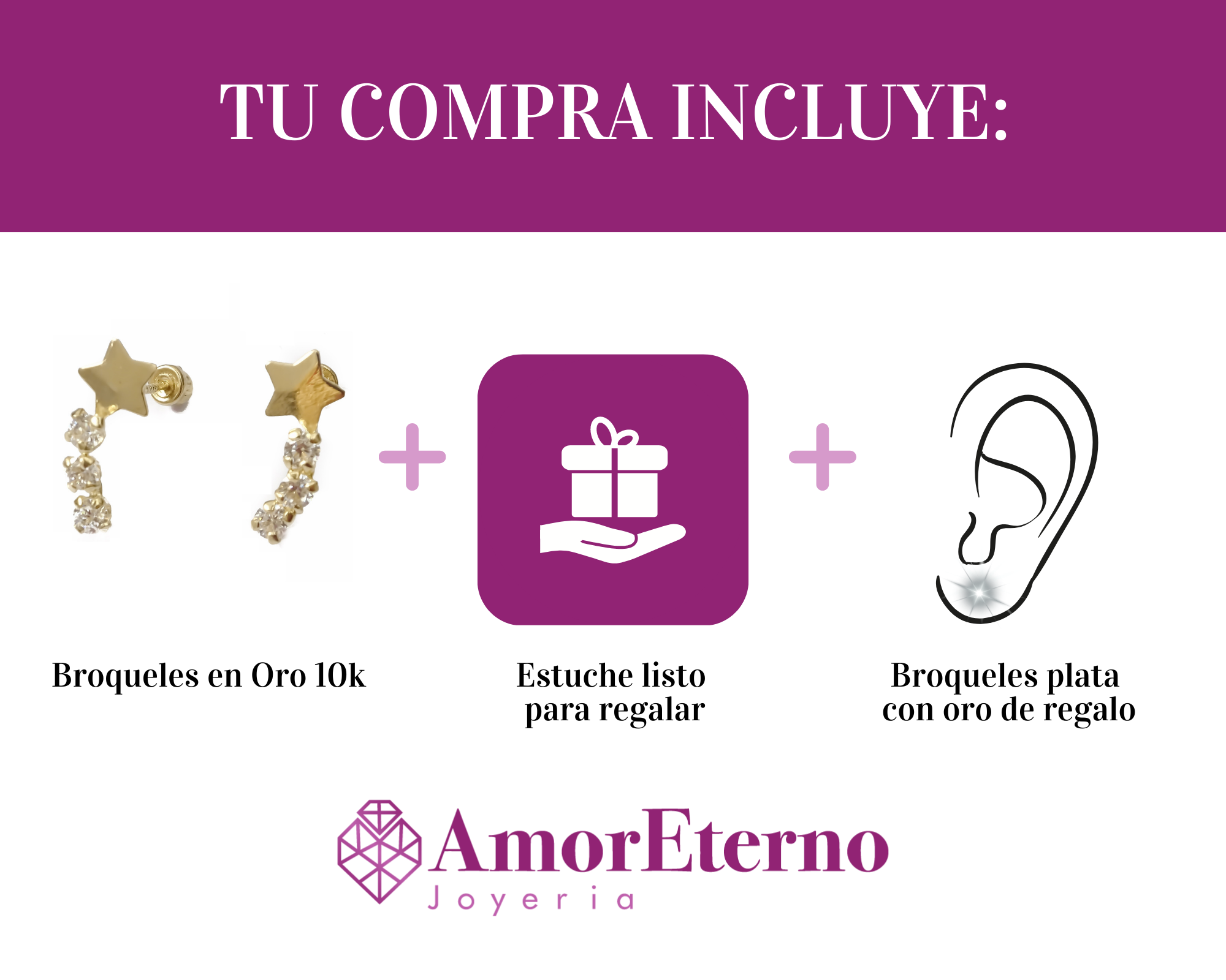 Amor Eterno - Lambada Estrella Fugaz / Aretes / Oro 10k